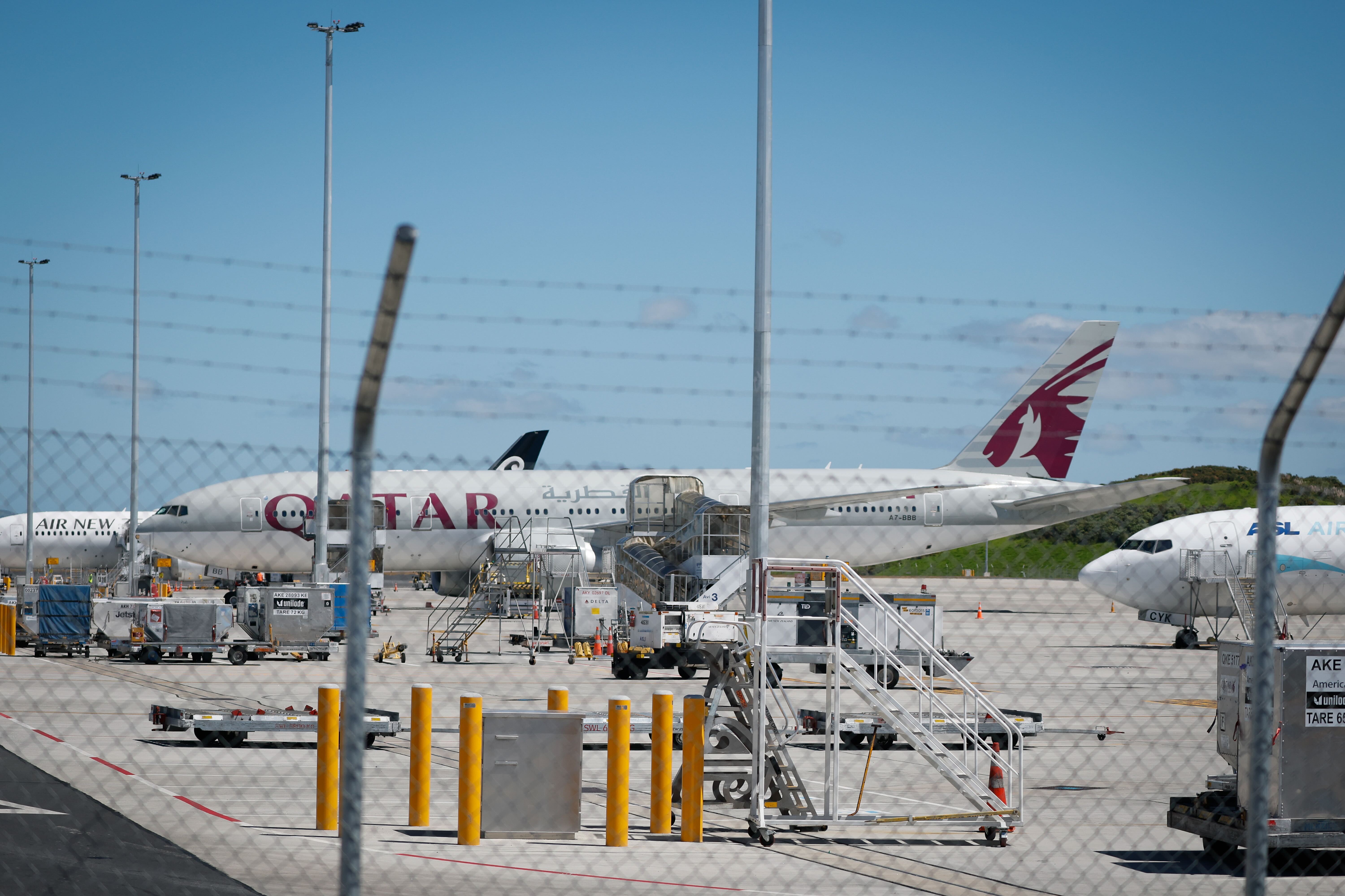 The Qatar Airways 777 parked at Auckland Airport. Photo / Michael Craig