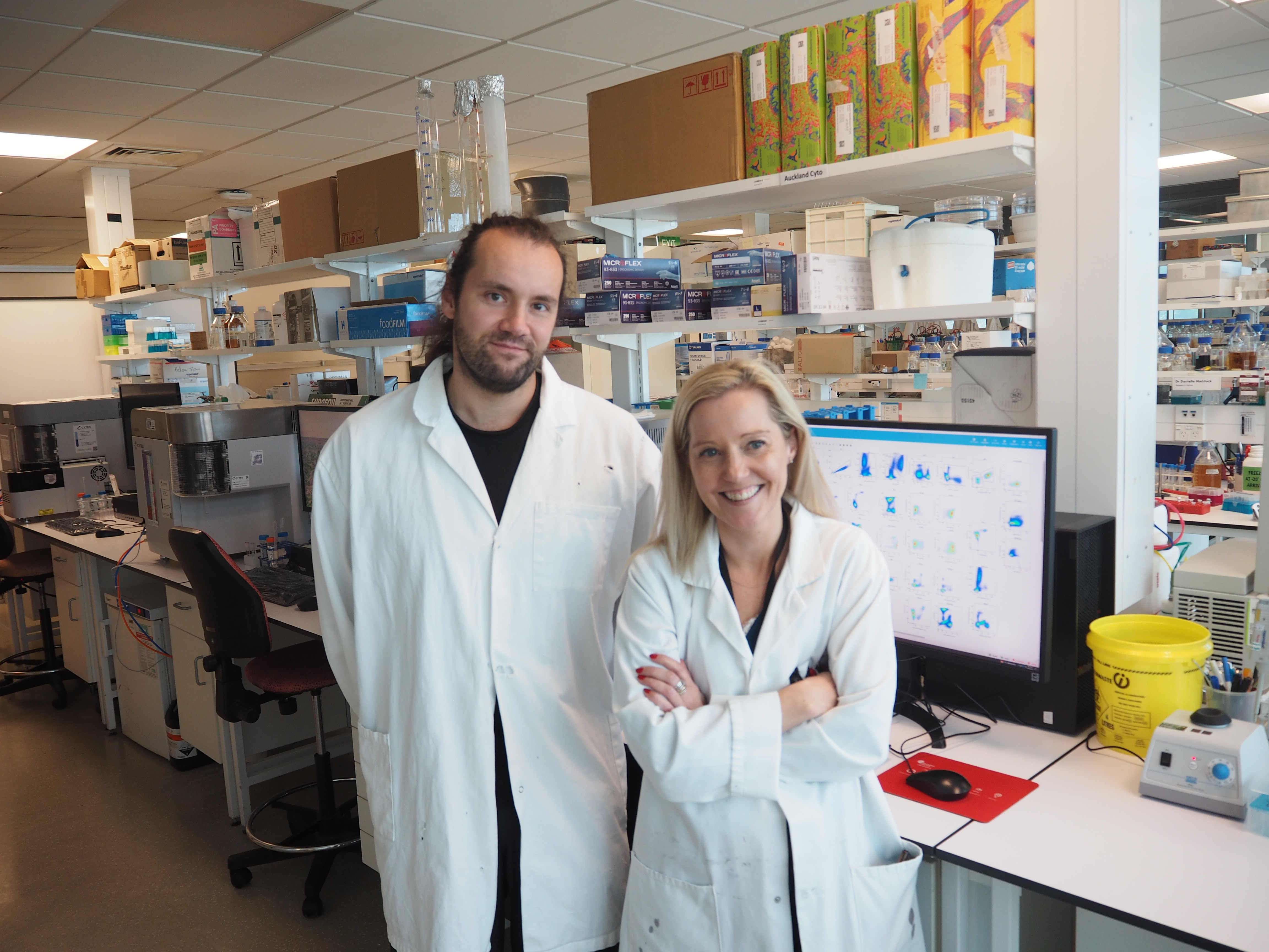 Dr Martin Kraeter, of Germany’s Max Planck Institute, is visiting New Zealand for a Queenstown conference. He’s pictured with fellow Long Covid researcher and immunologist Dr Anna Brooks at her University of Auckland laboratory.