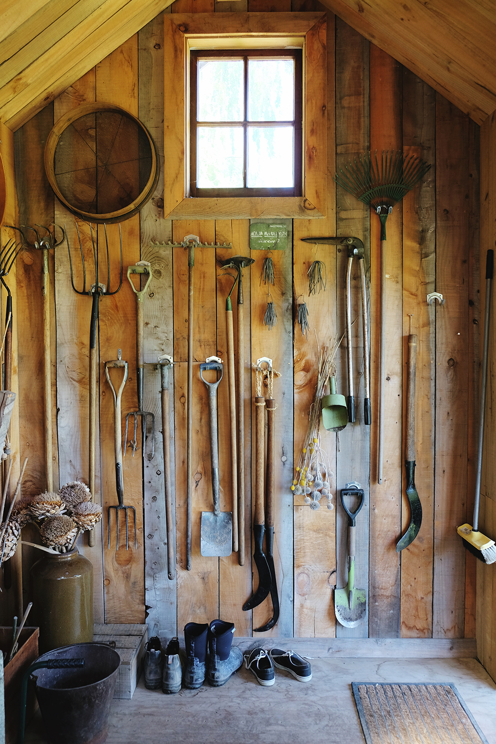 Inside the garden shed — where order reigns supreme. Photo / Julia Atkinson-Dunn