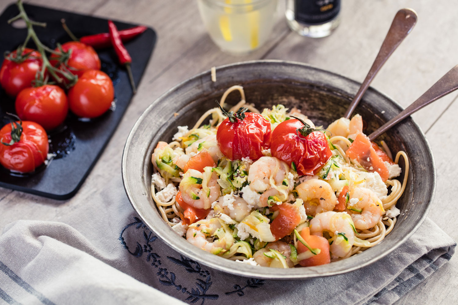 Prawn Spaghetti With Courgette, Feta & Chilli - NZ Herald