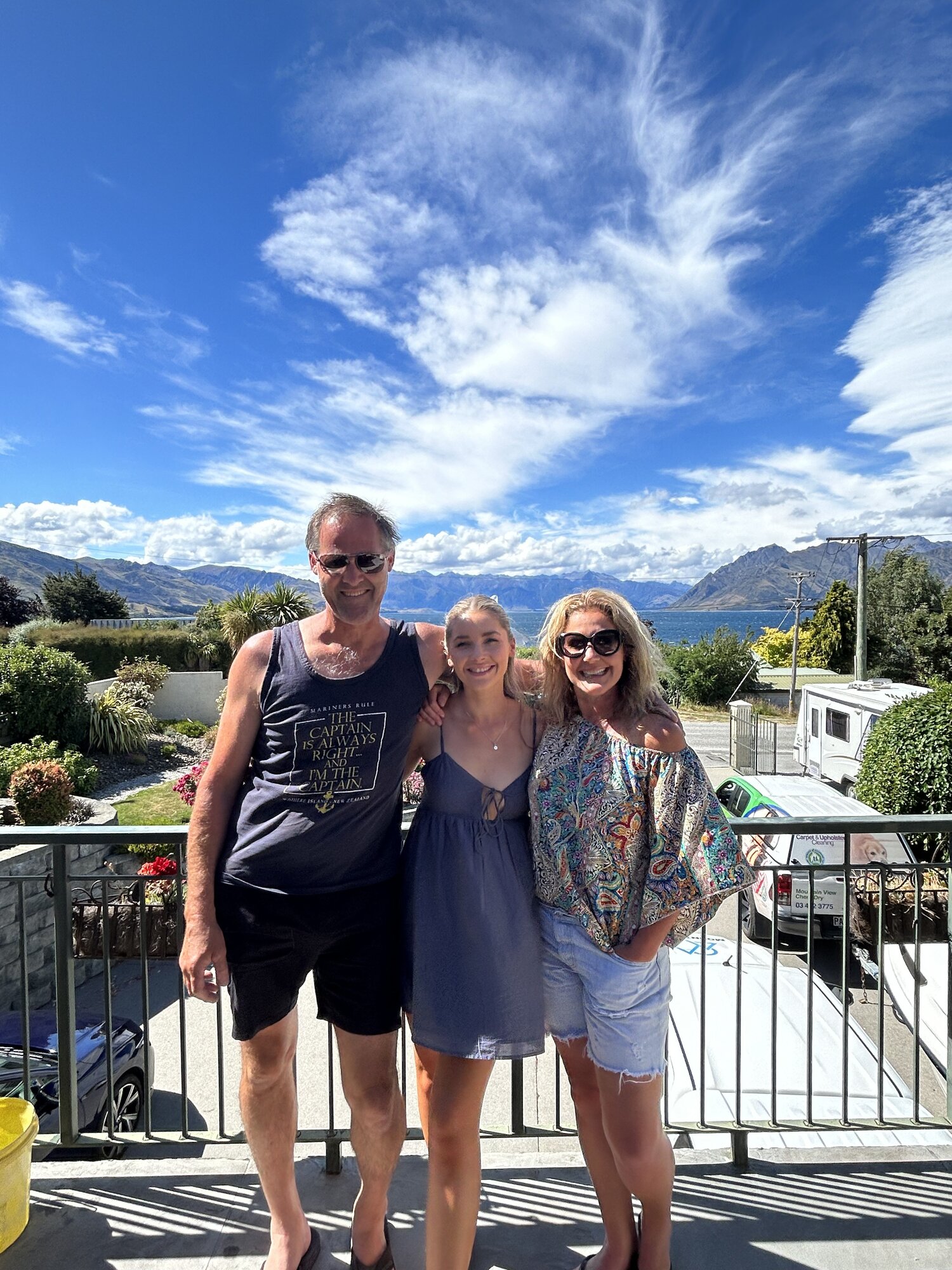 Lillie Rohan with her stepdad and mother in Lake Hawea, New Zealand. Photo / Supplied