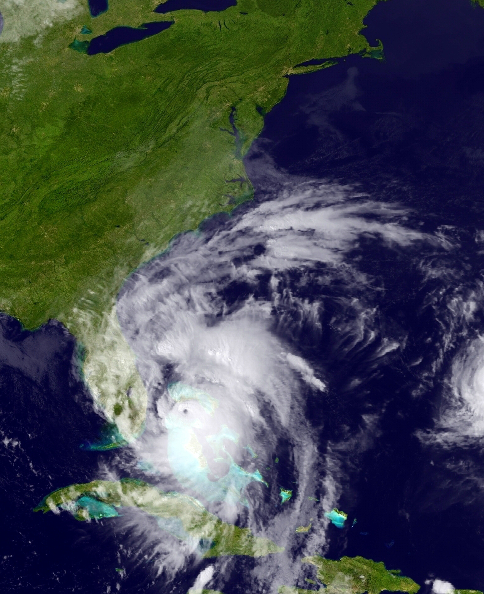 This satellite image shows Hurricane Matthew moving northwest along the east coast of Florida. Photo / AP