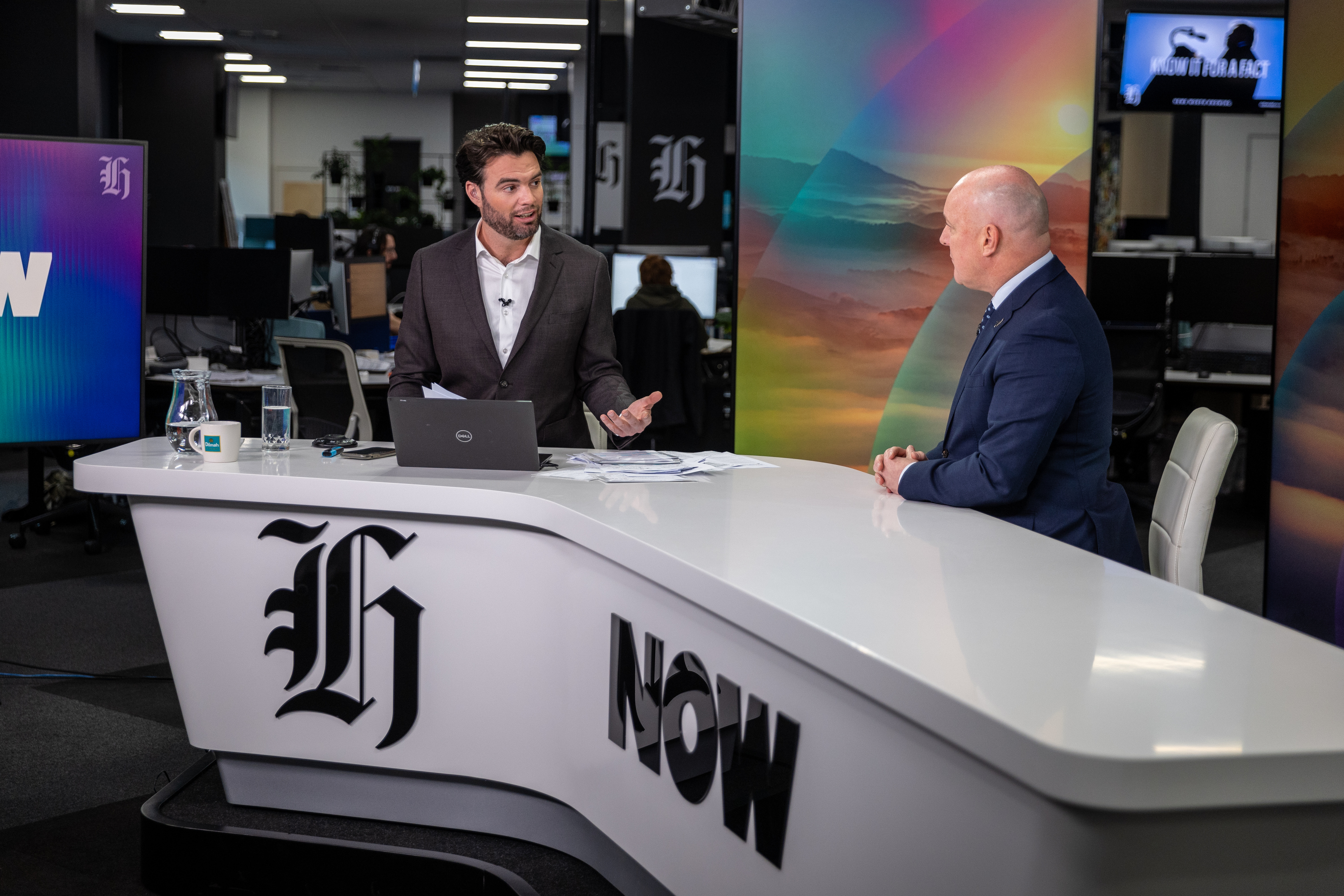 Herald NOW host Ryan Bridge interviews Prime Minister Christopher Luxon. Photo / Michael Craig