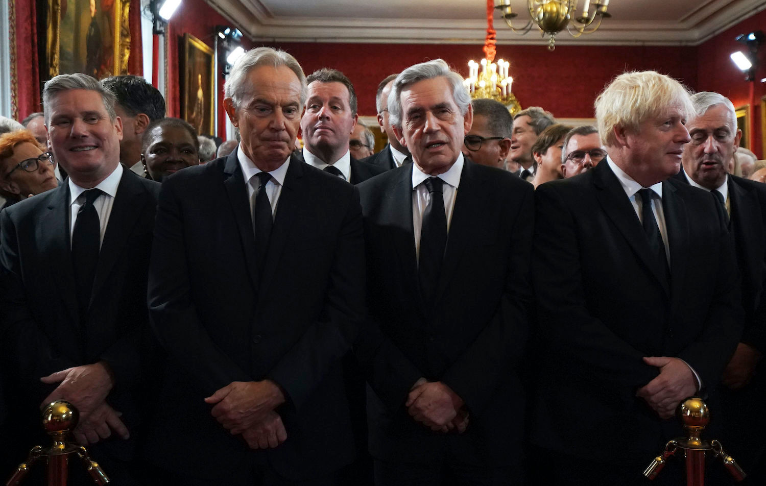 From left, Labour leader Sir Keir Starmer, former Prime Ministers Tony Blair, Gordon Brown and Boris Johnson ahead of the Accession Council ceremony at St James' Palace, London. Photo / AP