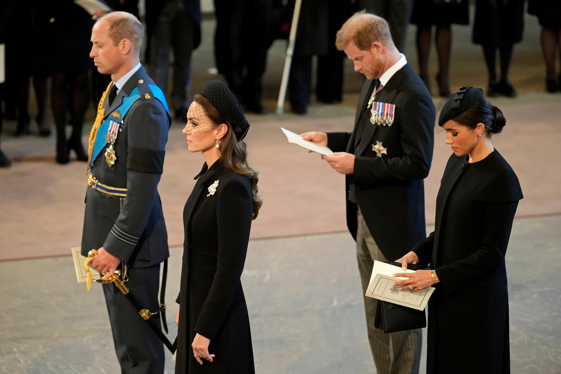 Tensions were running high when Harry and Meghan were reunited with William and Kate after the Queen died last year. Photo / AP