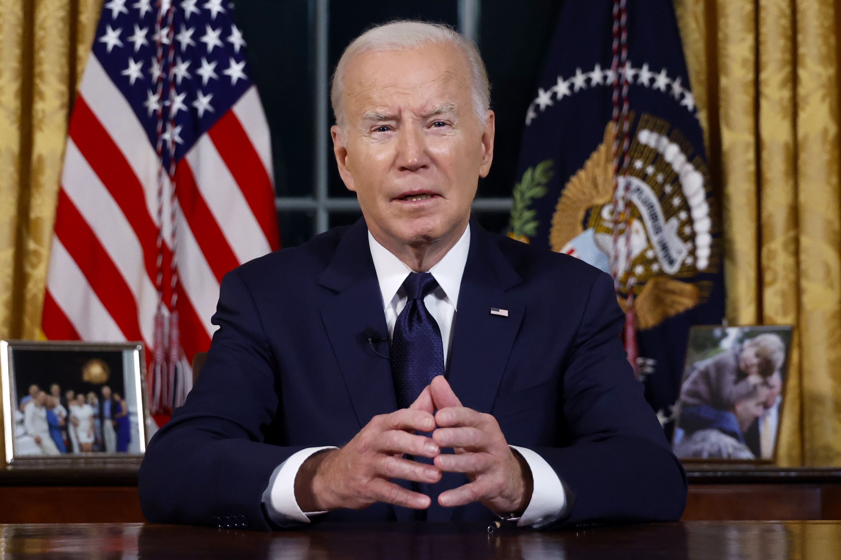 President Joe Biden speaks from the Oval Office. Photo / AP