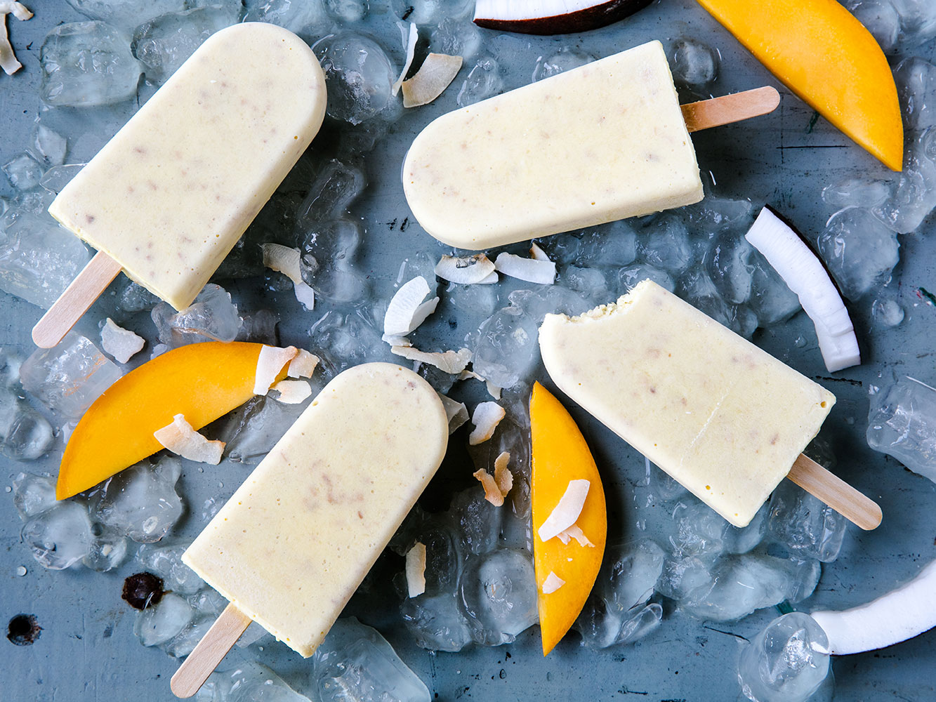 Be transported to tropical paradise with these ango and coconut iceblocks. Picture / Babiche Martens