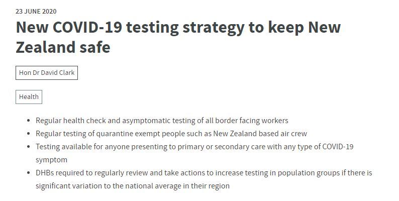 The Government's testing strategy, released on June 23. Photo / Screenshot