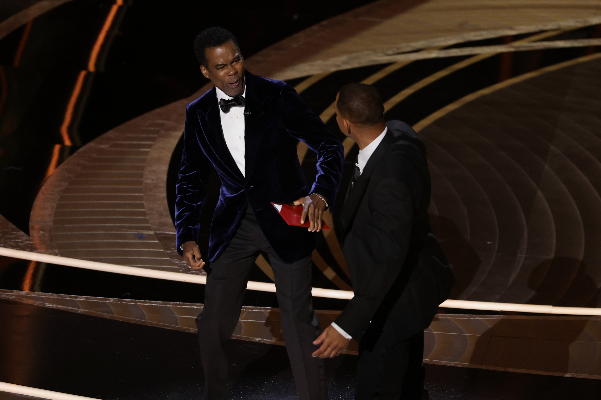 Chris Rock is visibly shocked in the moments following the slap. Photo / Getty Imaged