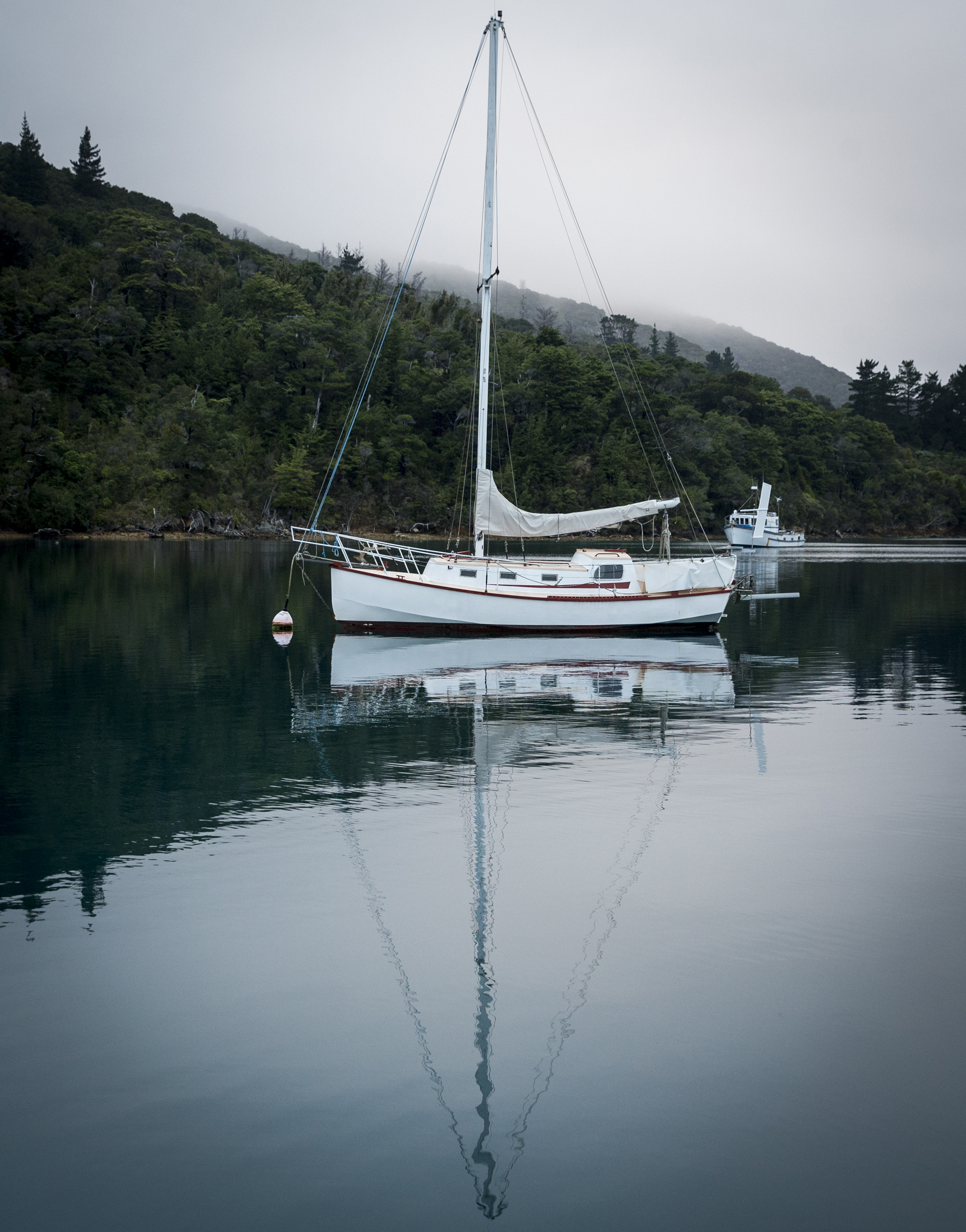 Scott Watson's sloop Blade moored at Furneaux Lodge. Photo / Mike Scott.
