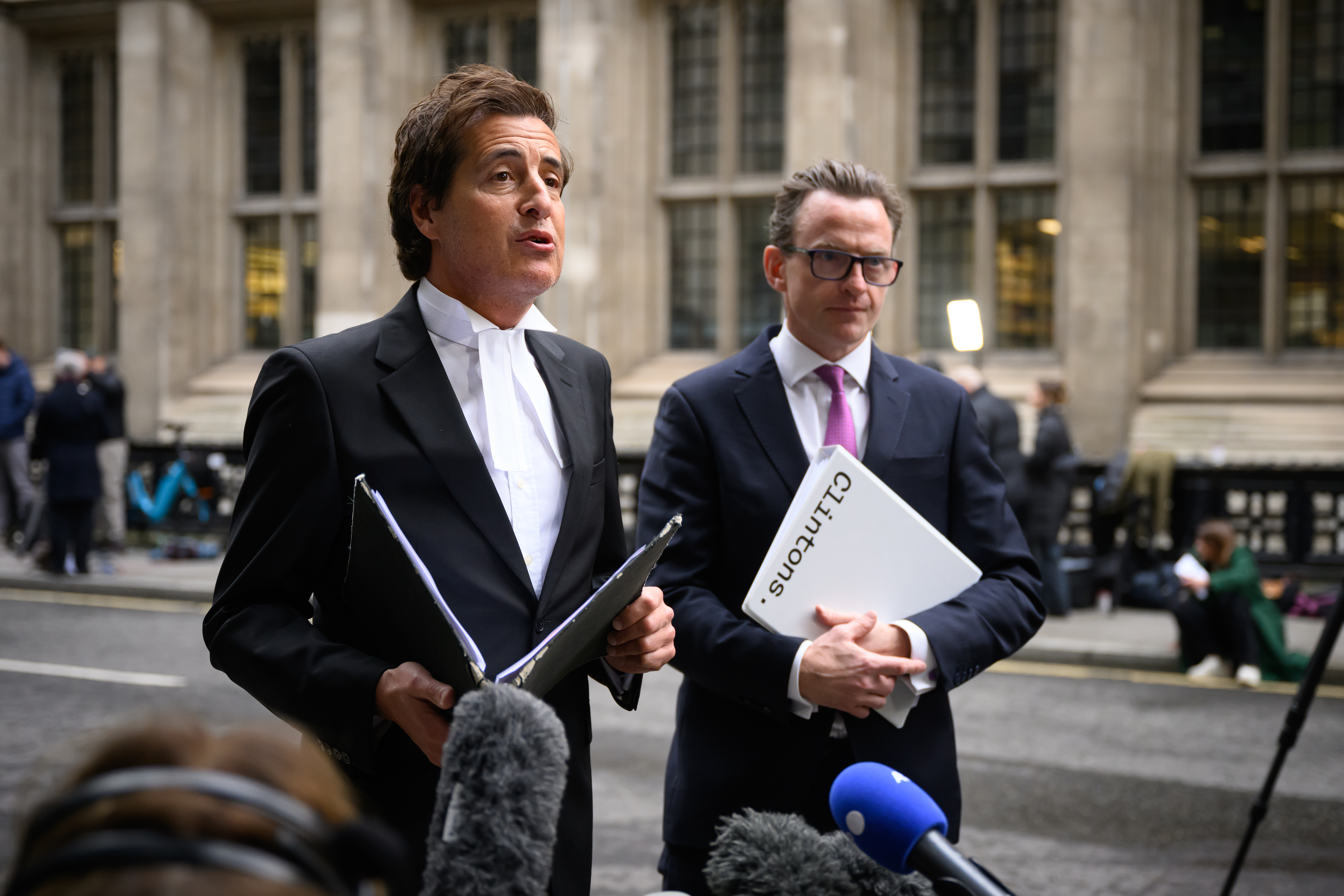 Prince Harry's barrister, David Sherborne, reads a written statement on behalf of his legal client following the ruling in his favour in a lawsuit against the Mirror Group on December 15, 2023, in London, England. Photo / Getty Images