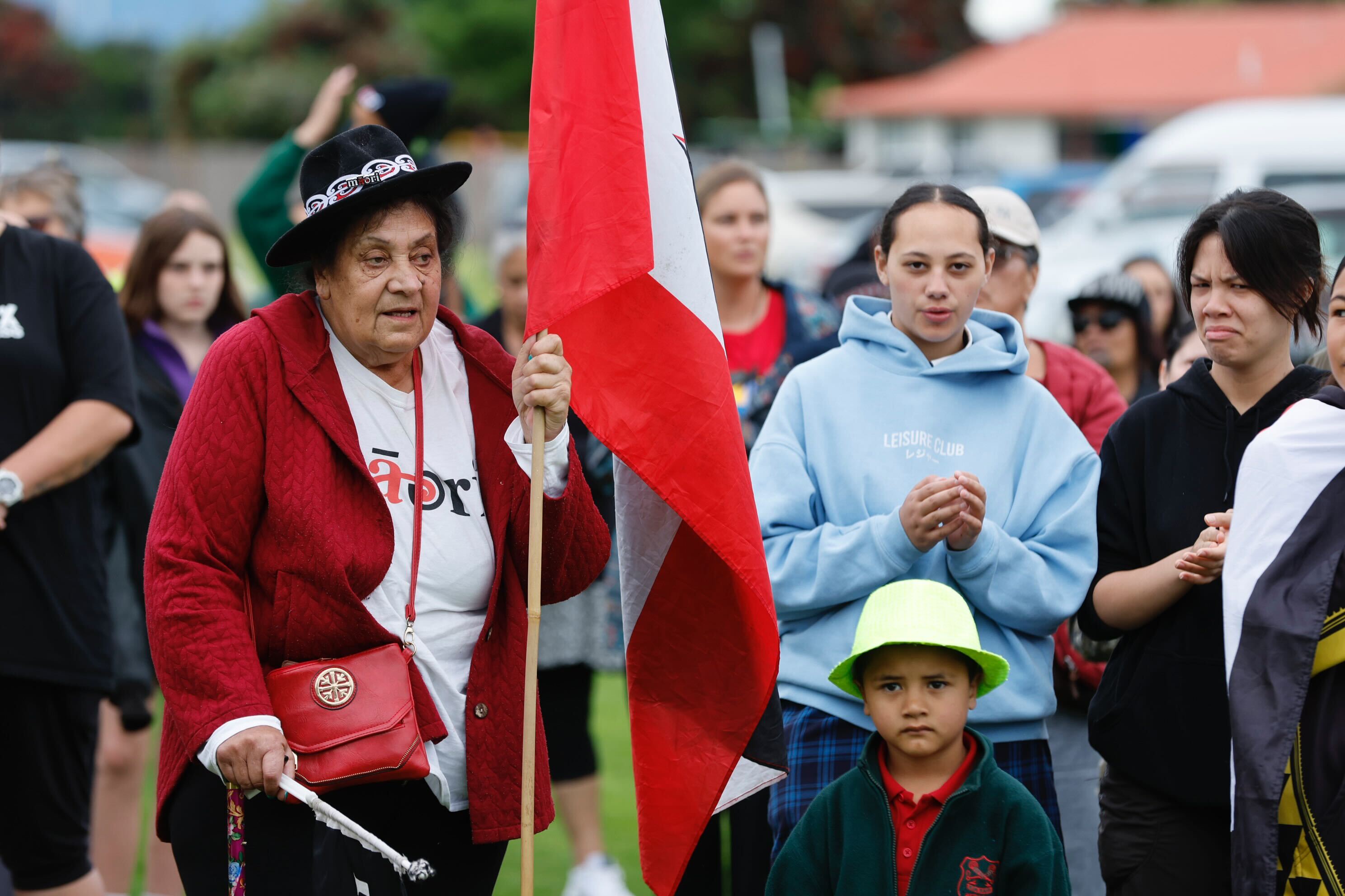 Protesters gathered at Whareroa Marae in Mount Maunganui. Photo / Alex Cairns