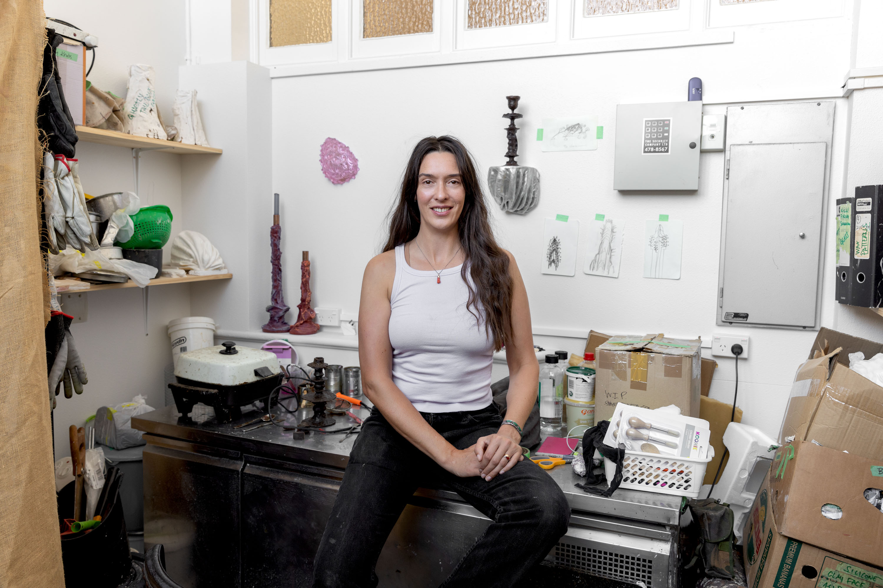 Mixed media artist Katherine Rutecki in her studio in Ponsonby. Photo / Babiche Martens