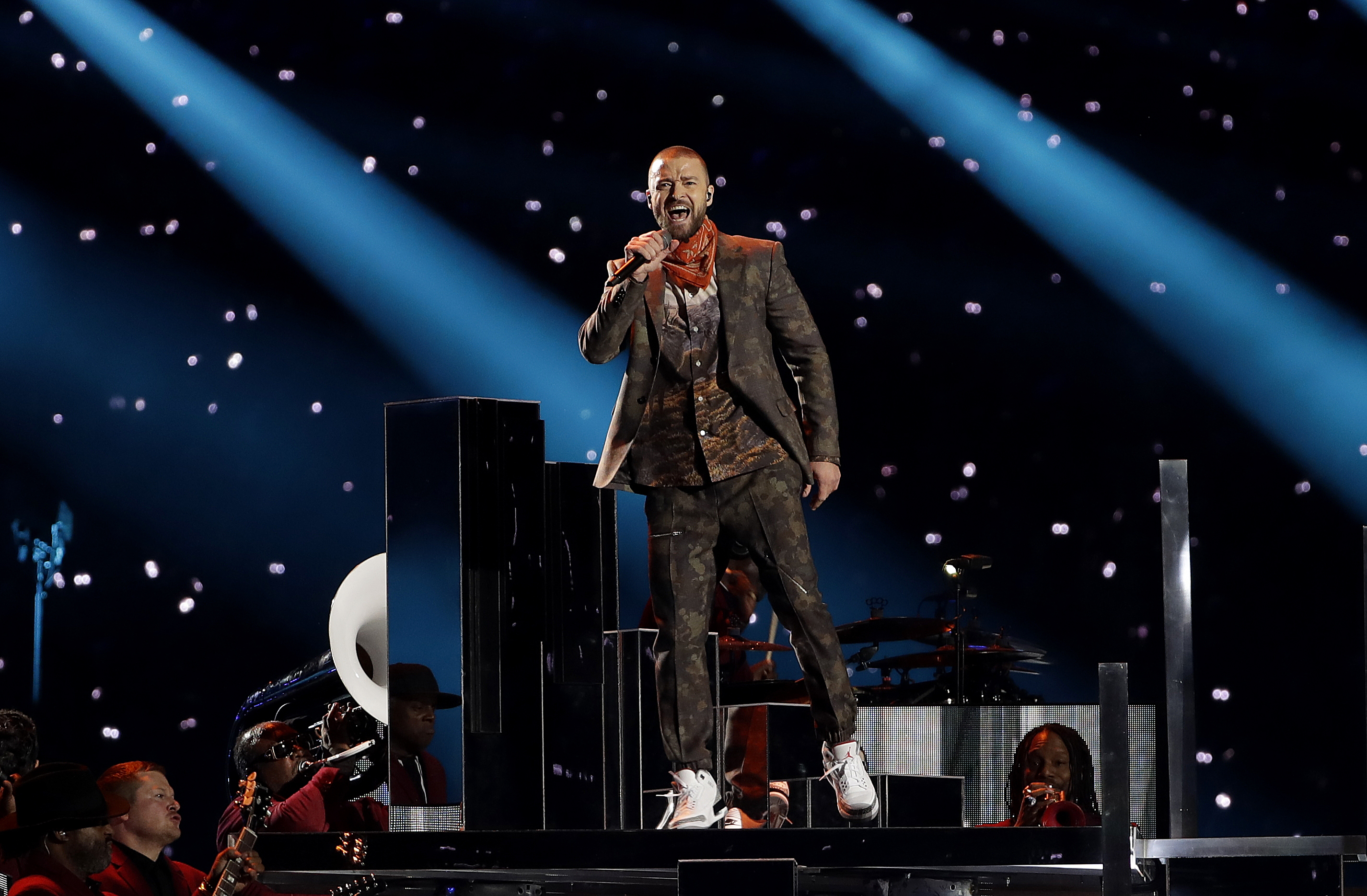 Justin Timberlake's halftime performance at the Super Bowl featured a giant projection of the late pop star, Prince. Photo / AP