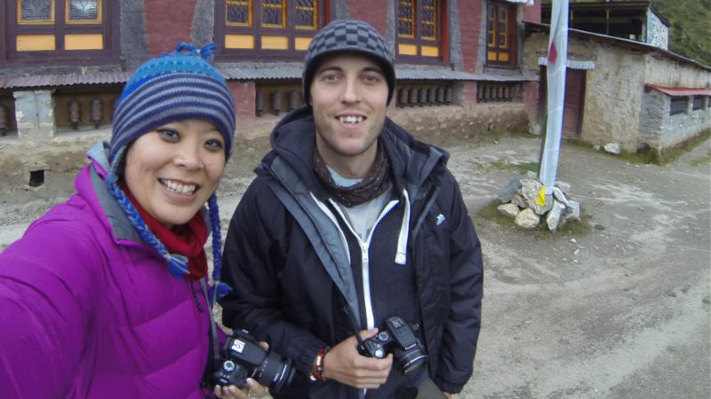 Cindy and James on an evening walk around Phortse Temple. Photo / Supplied