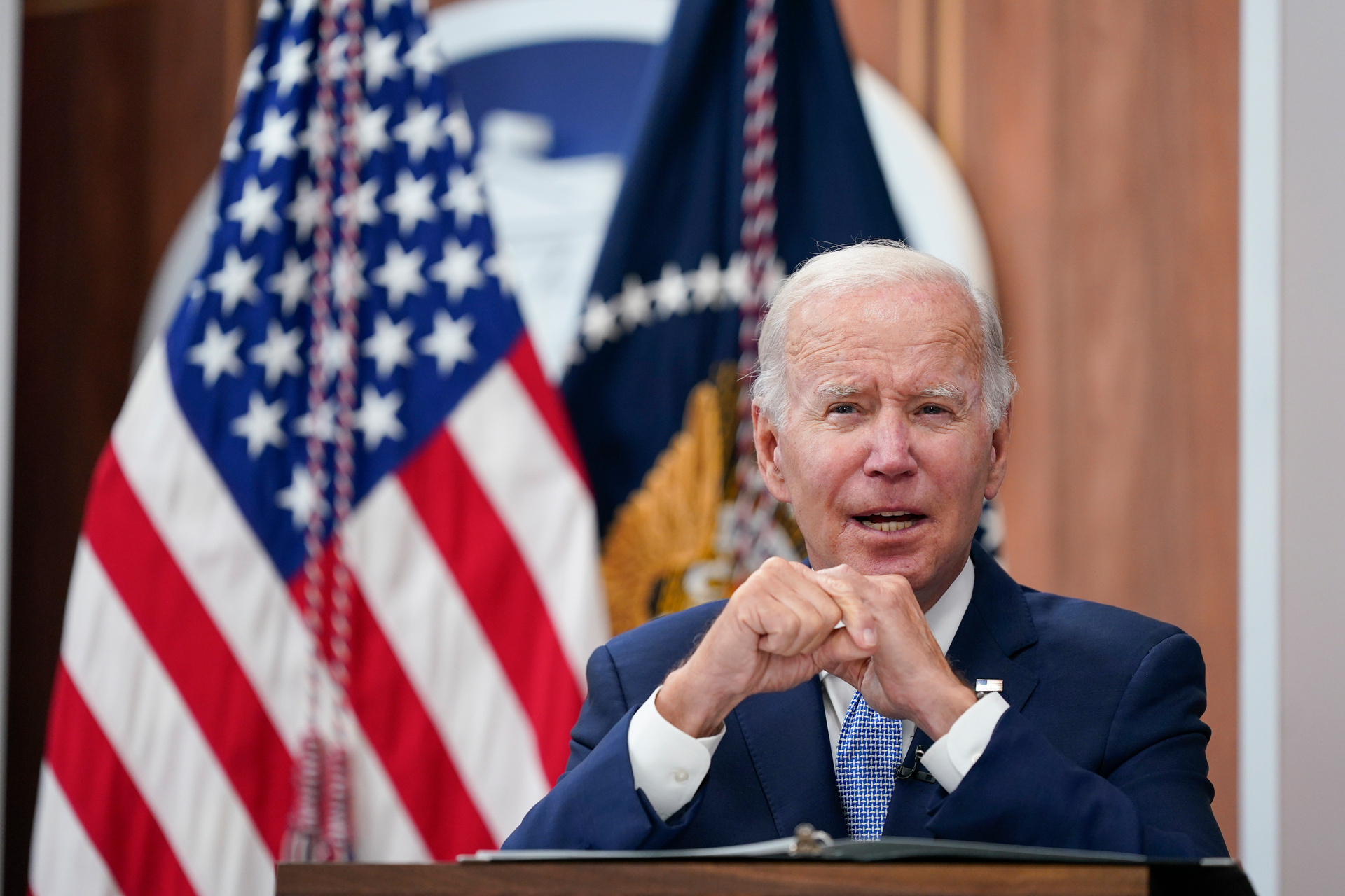 US President Joe Biden during a meeting at the White House on Thursday, July 28 after he'd been cleared to exit Covid isolation. He has now tested positive again for the virus. Photo / AP