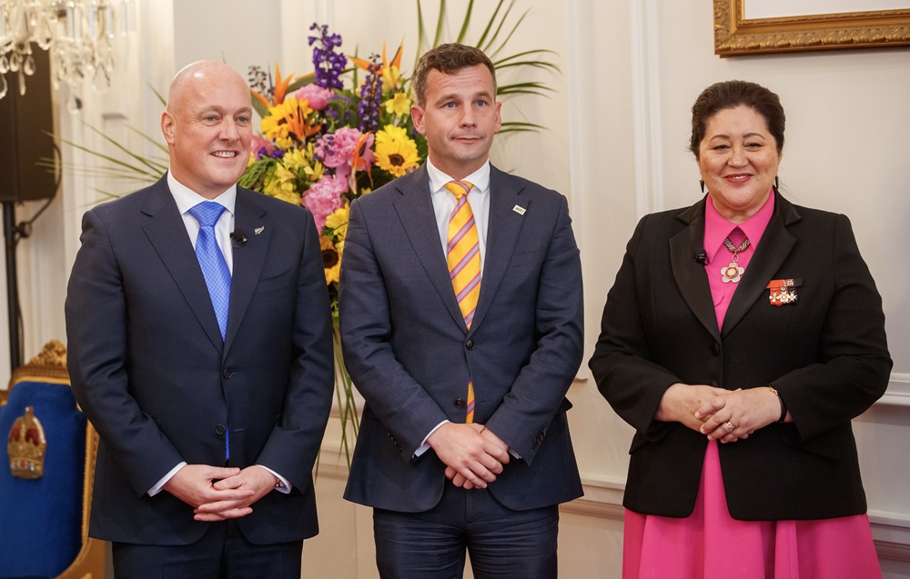 Regulation Minister David Seymour with Prime Minister Christopher Luxon and Governor-General Dame Cindy Kiro after the swearing-in ceremony at Government House in Wellington on November 27, 2023. Photo / Mark Mitchell