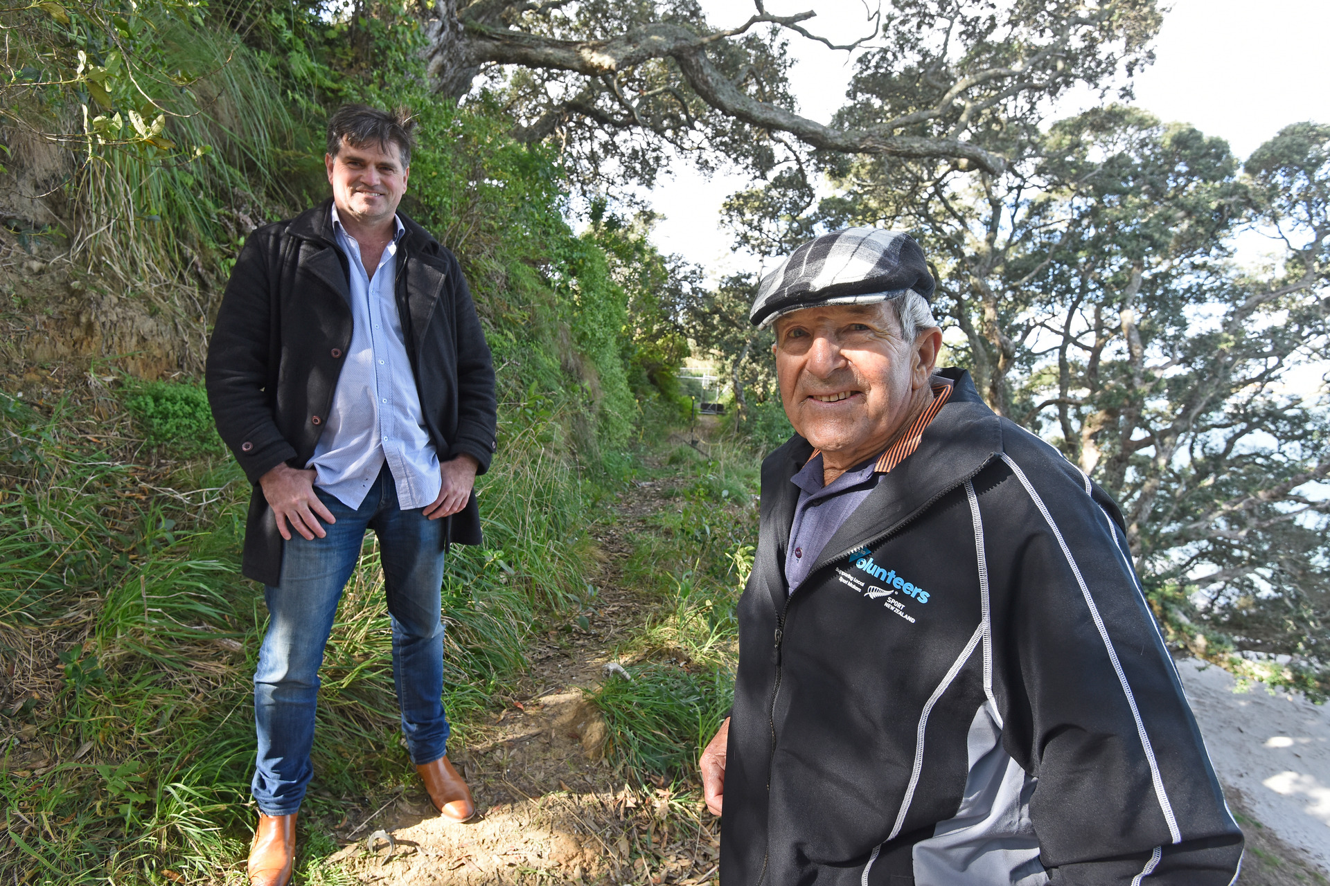 Andrew Hollis and Trevor Clist have pitched ideas for fixing the Mauao base track. Photo / George Novak 