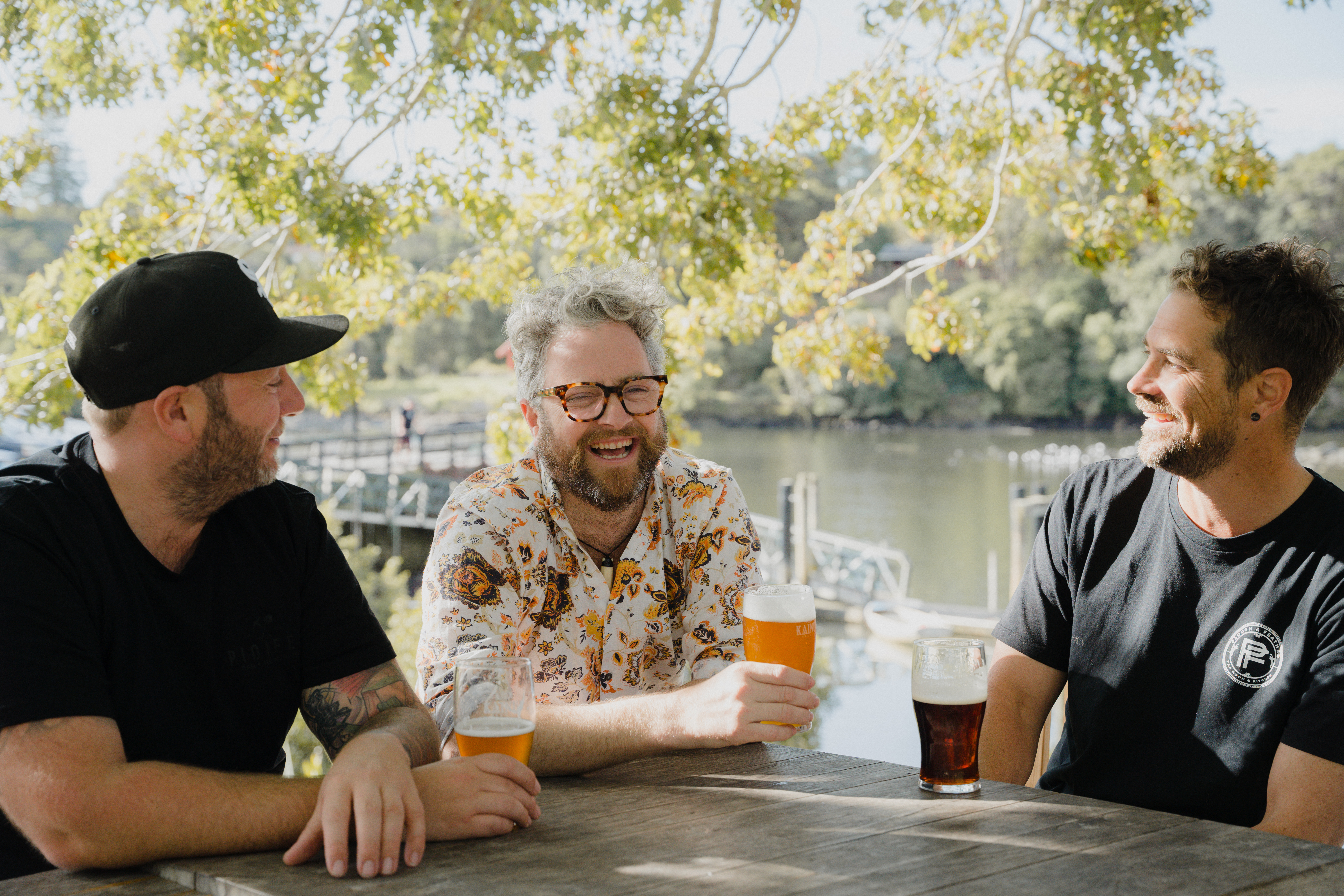 Brew of Islands creator Tyler Bamber (left) with co-director Gerry Paul, and Gary Henwood. Photo / Supplied