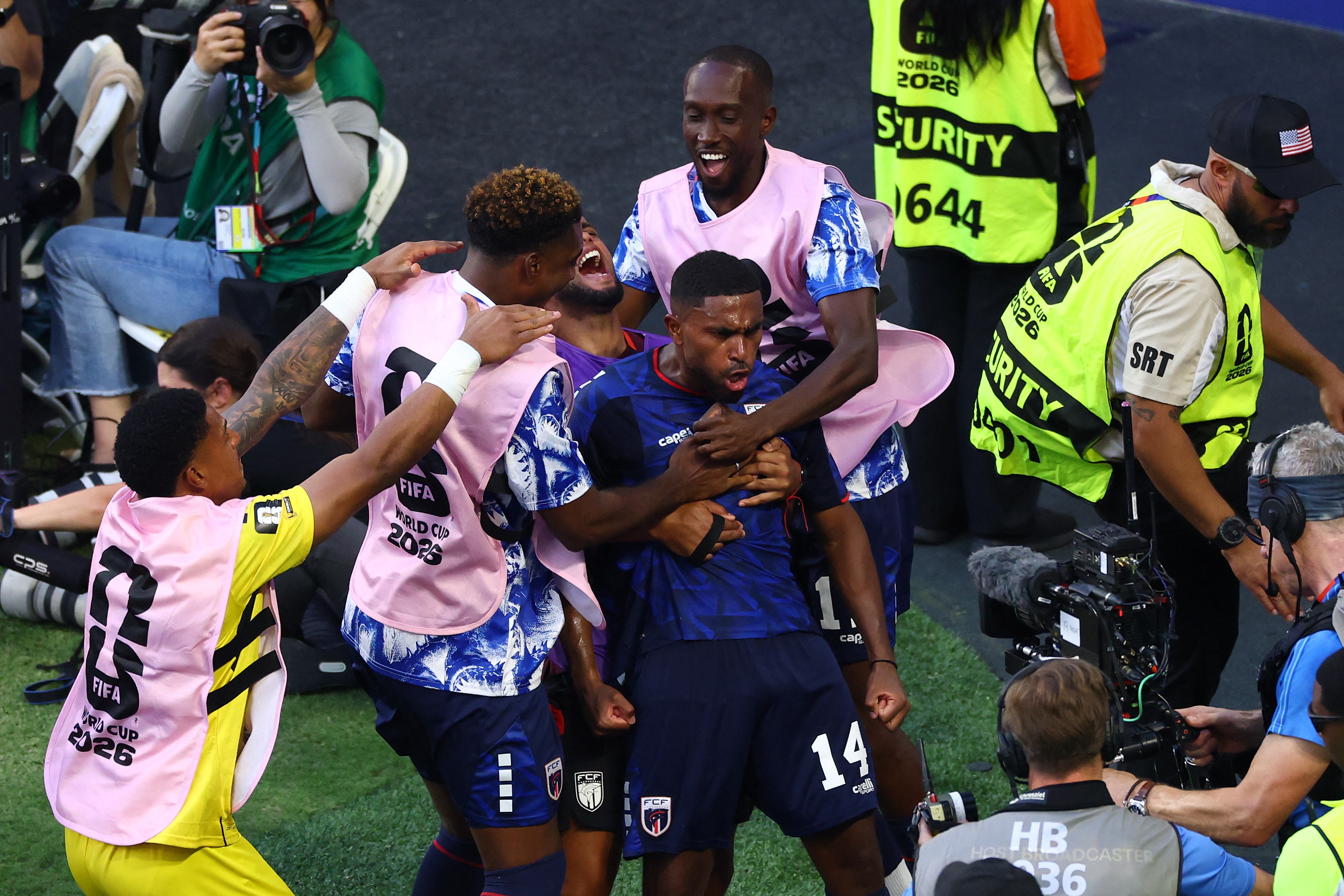 Deroy Duarte celebrates his goal against Argentina. Photo / AFP