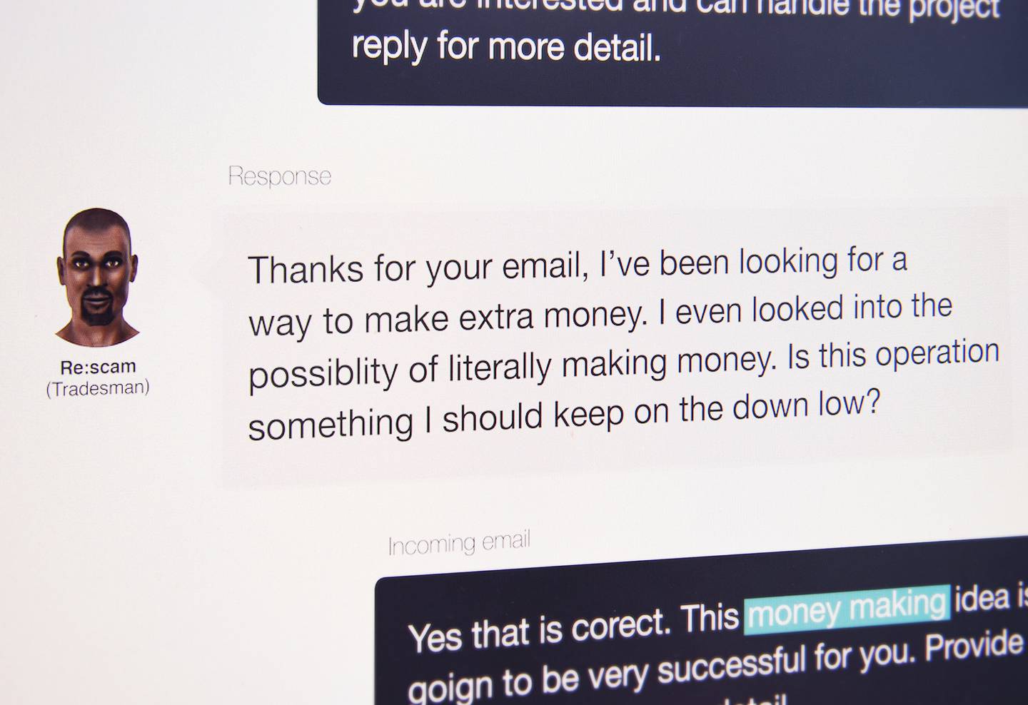 Re:Scam is designed to get one over on scammers with an AI-powered chatbot that asks an endless series of questions. The above image is from a 2017 campaign that allowed people to forward a message from a scammer to a Re:Scam email to kick-off the time-wasting.