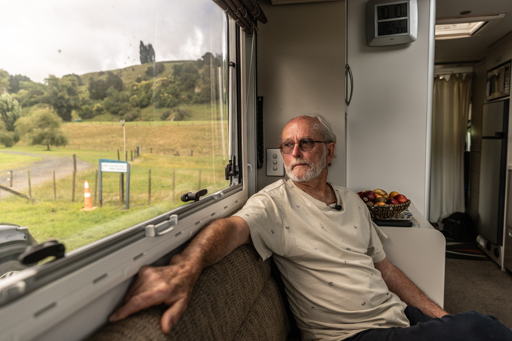 Bill Baker was parked in his motorhome on the road next to the Mount Maunganui campground when the landslide hit. Photo / Jason Dorday