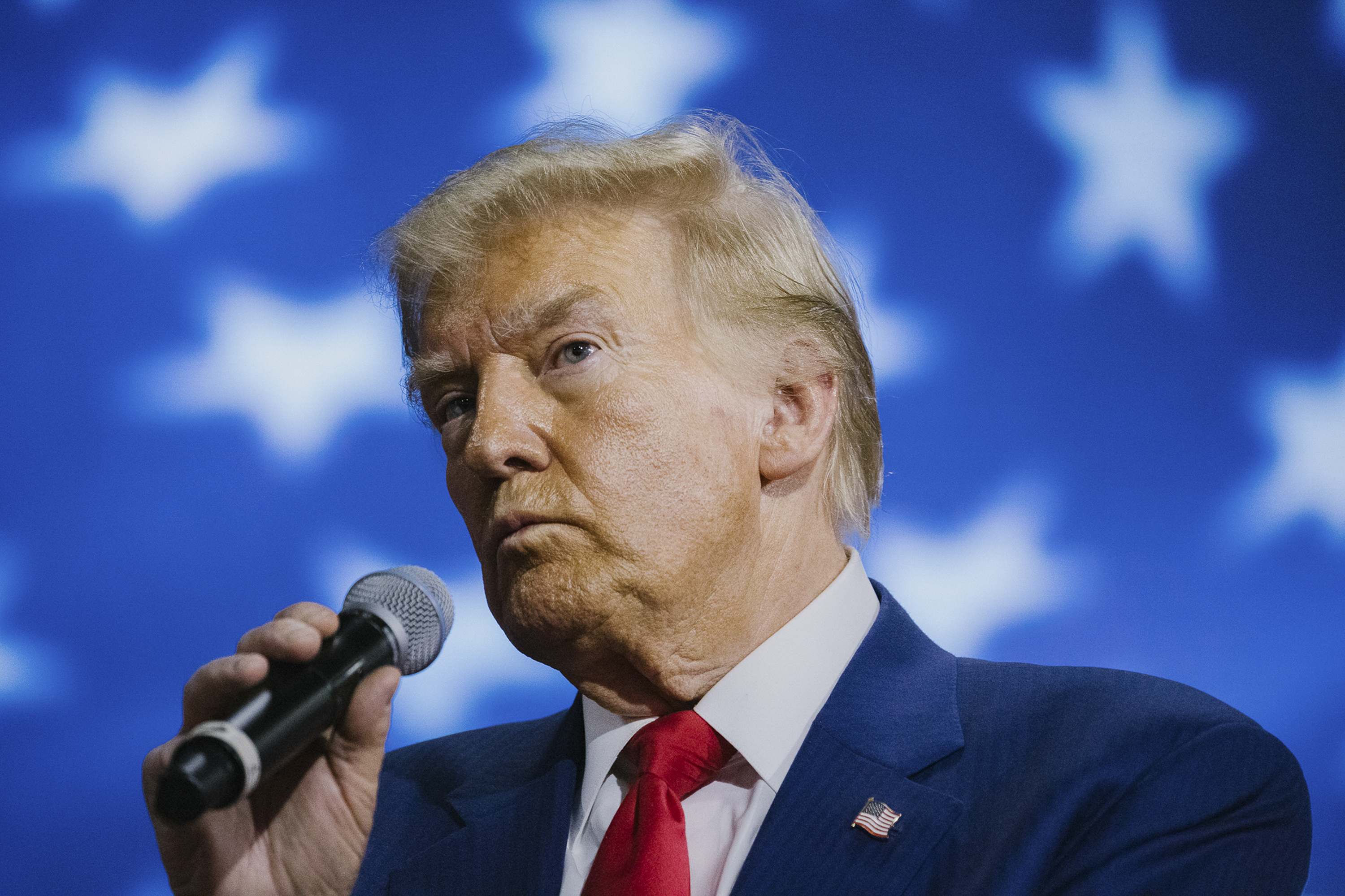 Former President Donald Trump, the Republican presidential nominee, speaks at the Greater Philadelphia Expo Centre & Fairgrounds in Oaks, Pennsylvania. Photo / New York Times