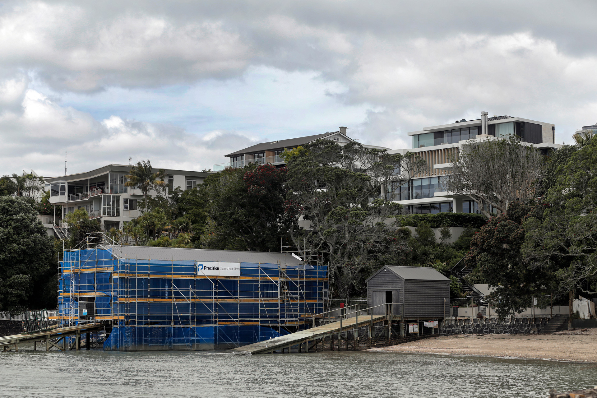 Briscoes boss Rod Duke went ahead and built a boatshed without a helipad in Herne Bay.  Photo / Alex Burton 