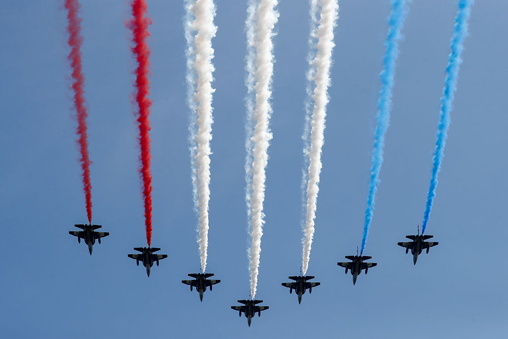 The Patrouille de France perform a flyover during the Sail4th 250 Tall Ships Parade along the Hudson River in New York. Photo / Bloomberg via Getty Images