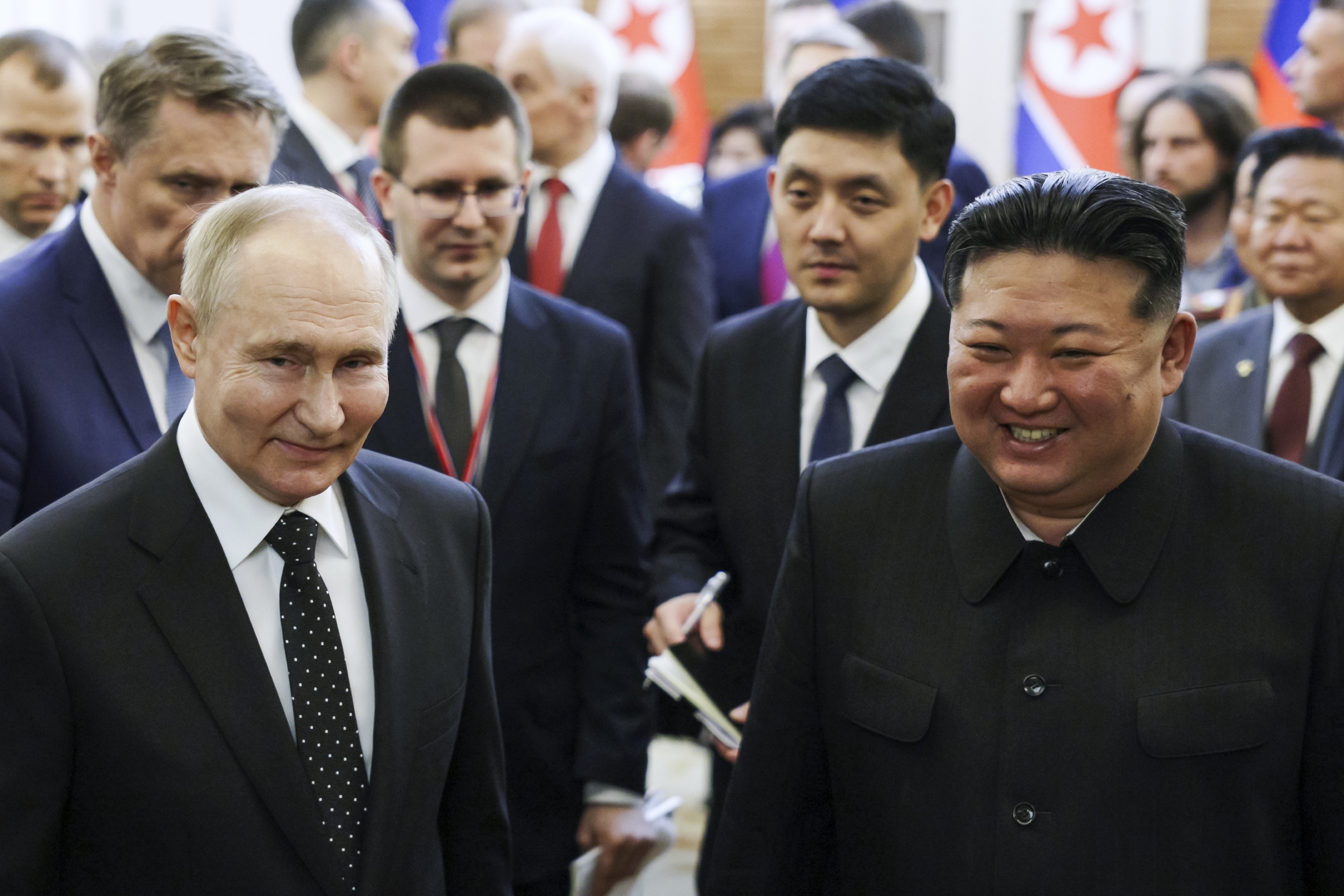 Vladimir Putin and Kim Jong Un have signed a new partnership that includes a vow of mutual aid if either country faces 'aggression'. Photo / Sputnik, Kremlin Pool Photo via AP