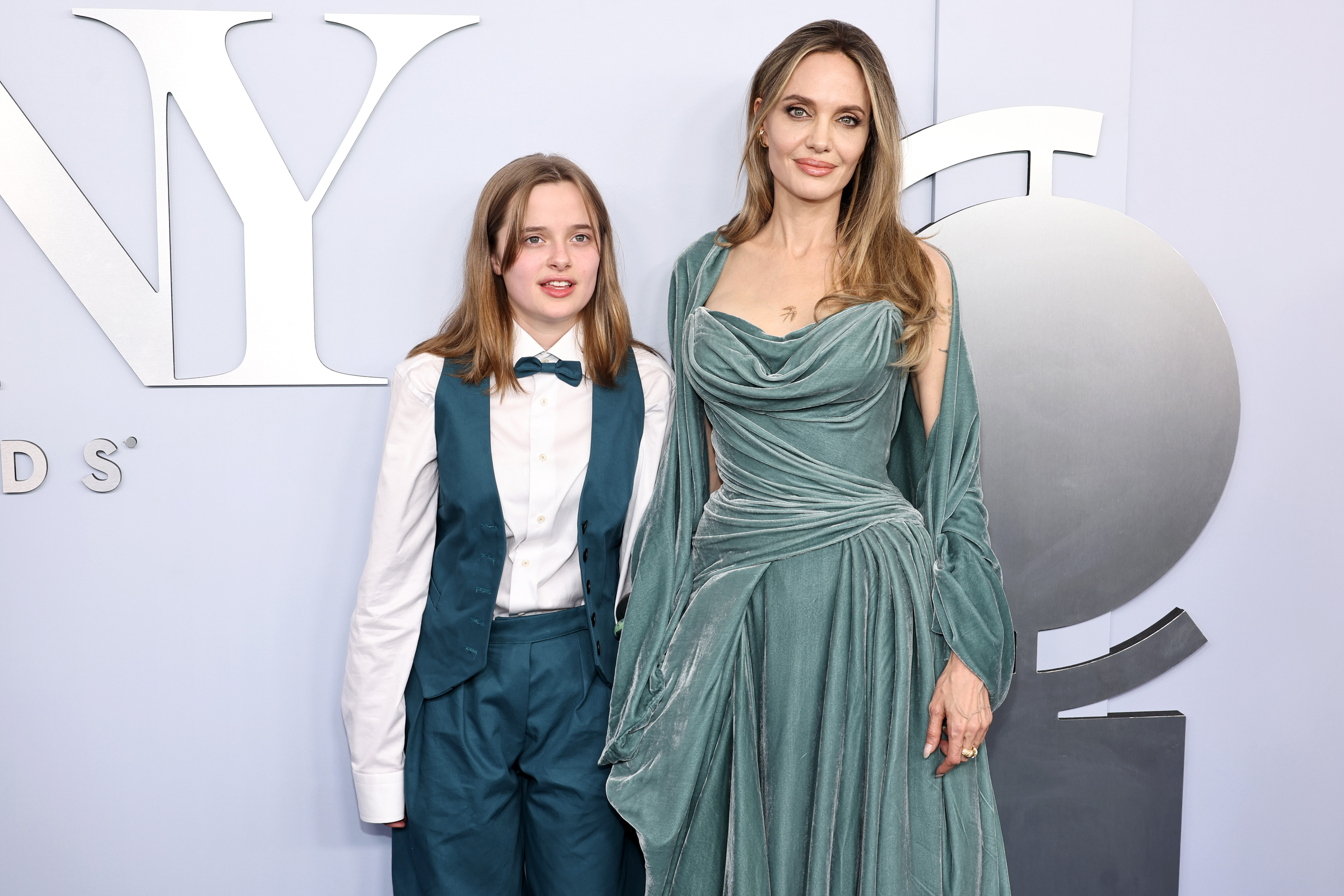 Vivienne Jolie-Pitt and Angelina Jolie at the 77th annual Tony Awards in June. Photo / Getty Images