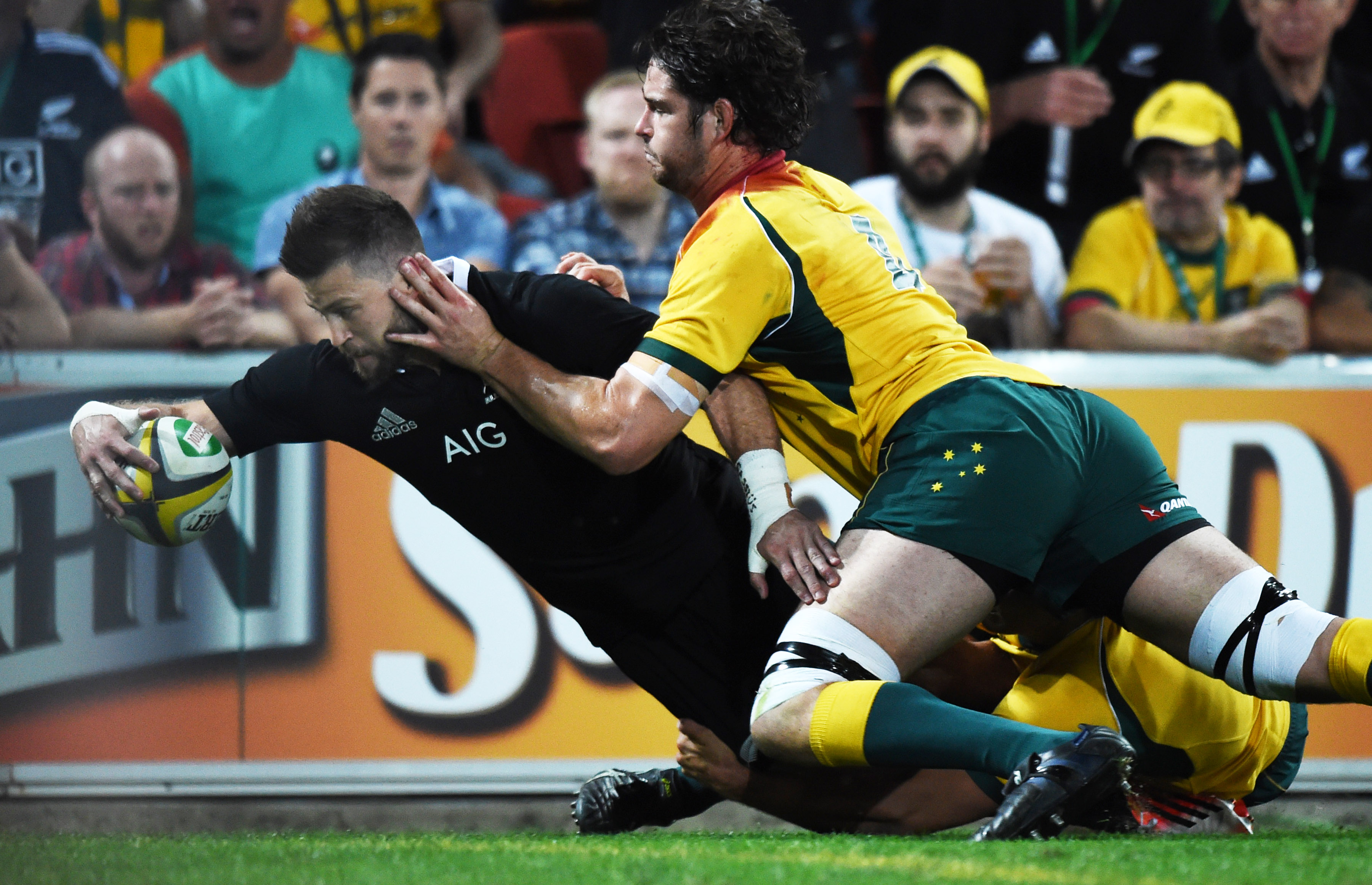 Cory Jane scores a try against the Wallabies in Brisbane in 2014. Photo / Photosport