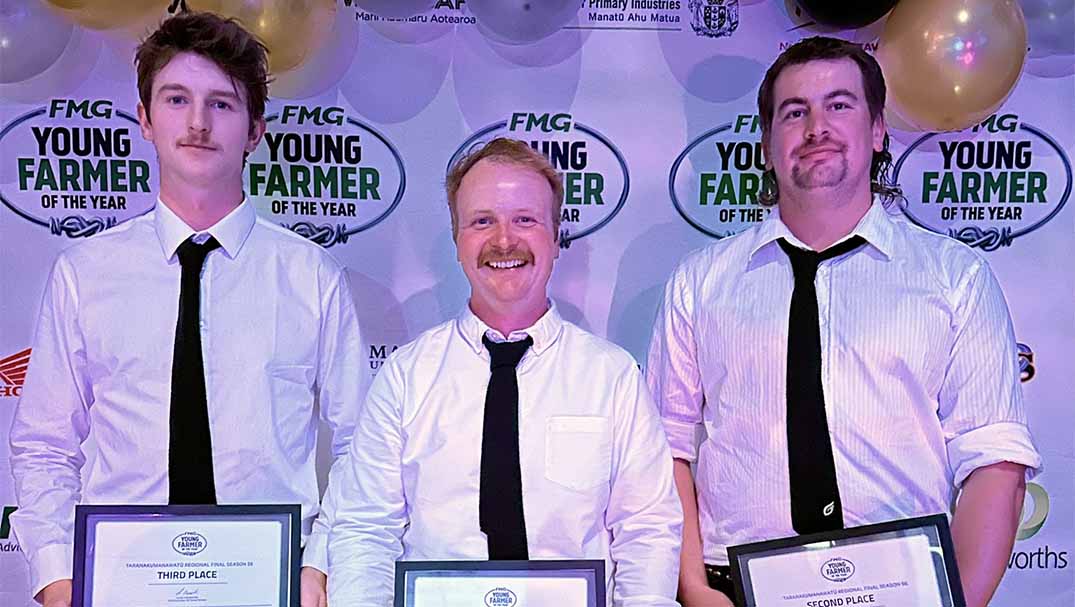 Third place went to Matt Lever (left), while Zayn Jones was first and Sean Taylor placed second at the Taranaki Manawatū Young Farmer of the Year regional final.