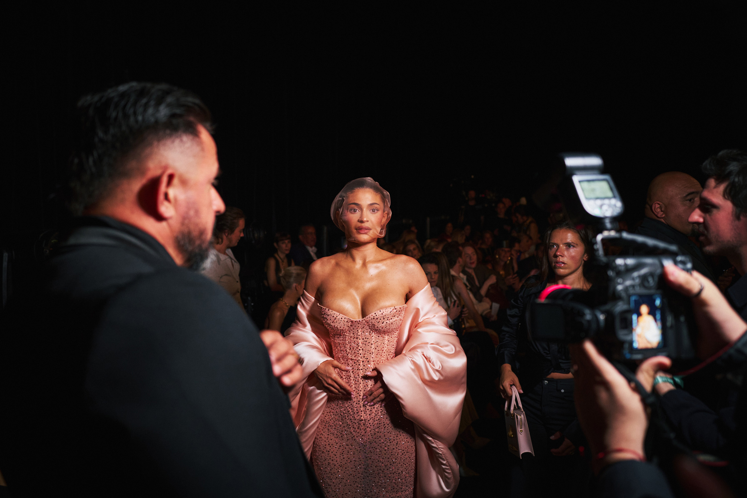 Kylie Jenner’s outfit included a sheer face covering. Photo / New York Times