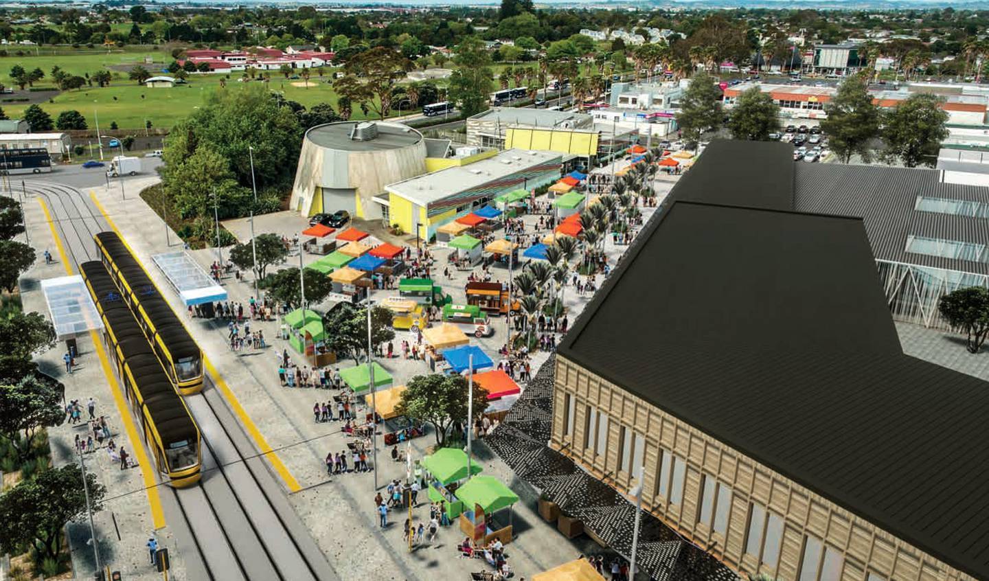 Artist impression of light rail at Mangere. Photo / Supplied
