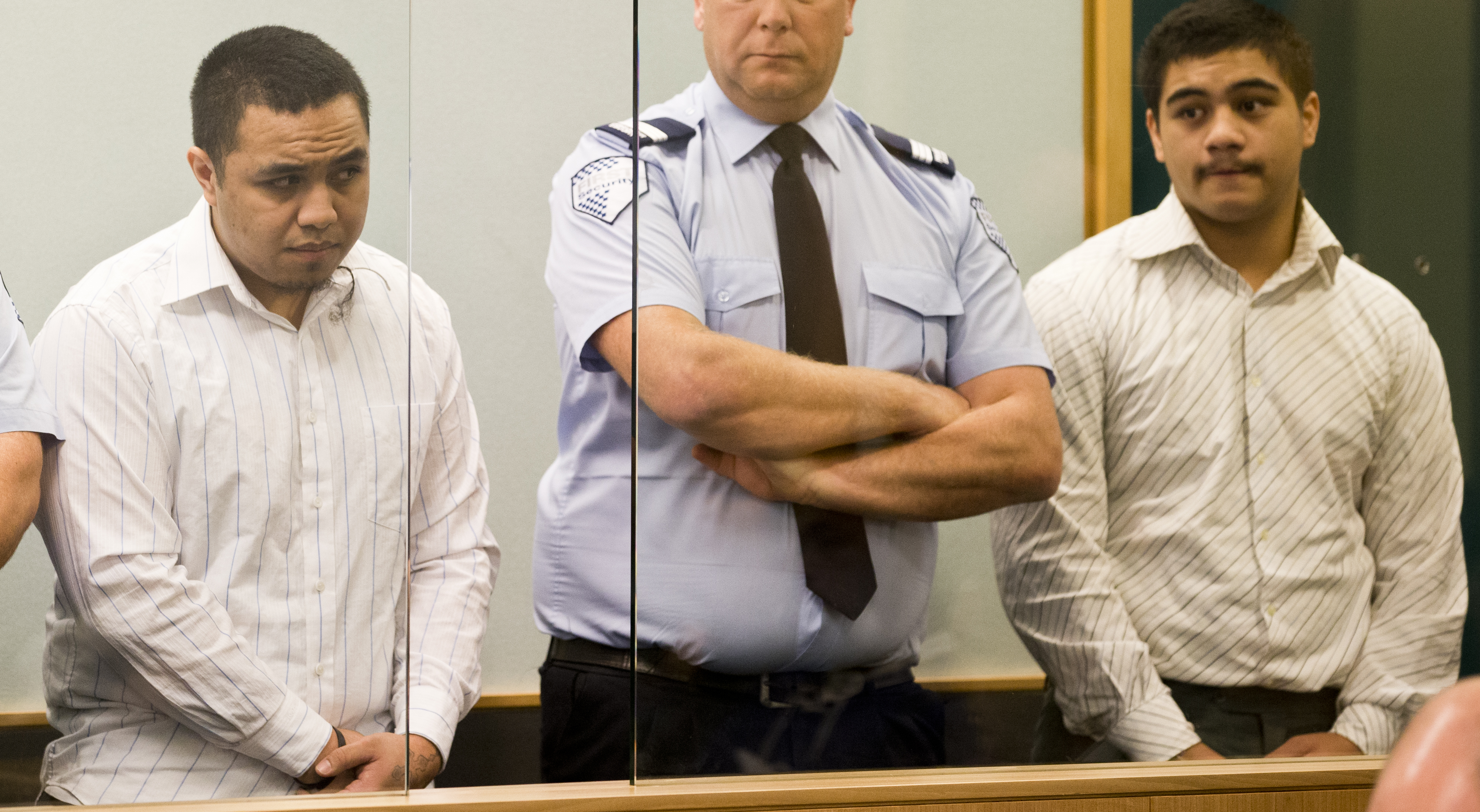 Joel Lo and John Adams during their sentencing at the High Court at Auckland in 2014 . Photo / Greg Bowker