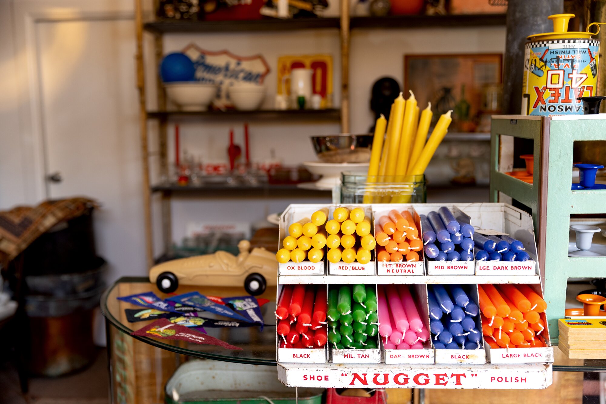 A colourful corner of the shop in the form of candlesticks. Photo / Babiche Martens