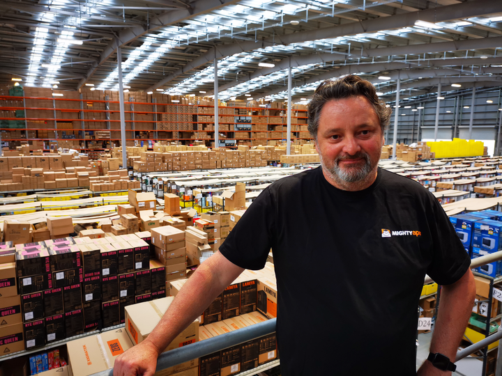 Founder and chief executive Simon Barton at Mighty Ape's Silverdale, Auckland warehouse. Photo / Supplied