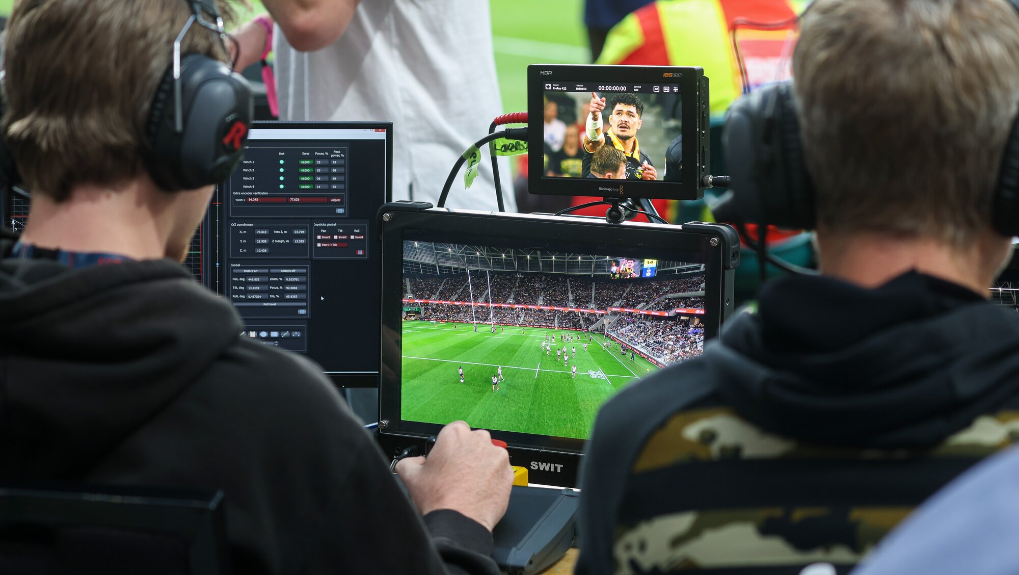 Sky TV crew covering Super Round in Christchurch. Photo / Alyse Wright 