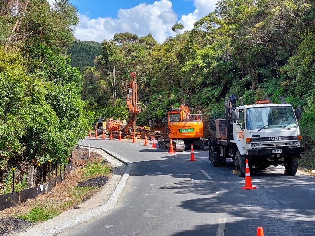 Installing temporary piles in major Mangamuka Gorge SH1 slip