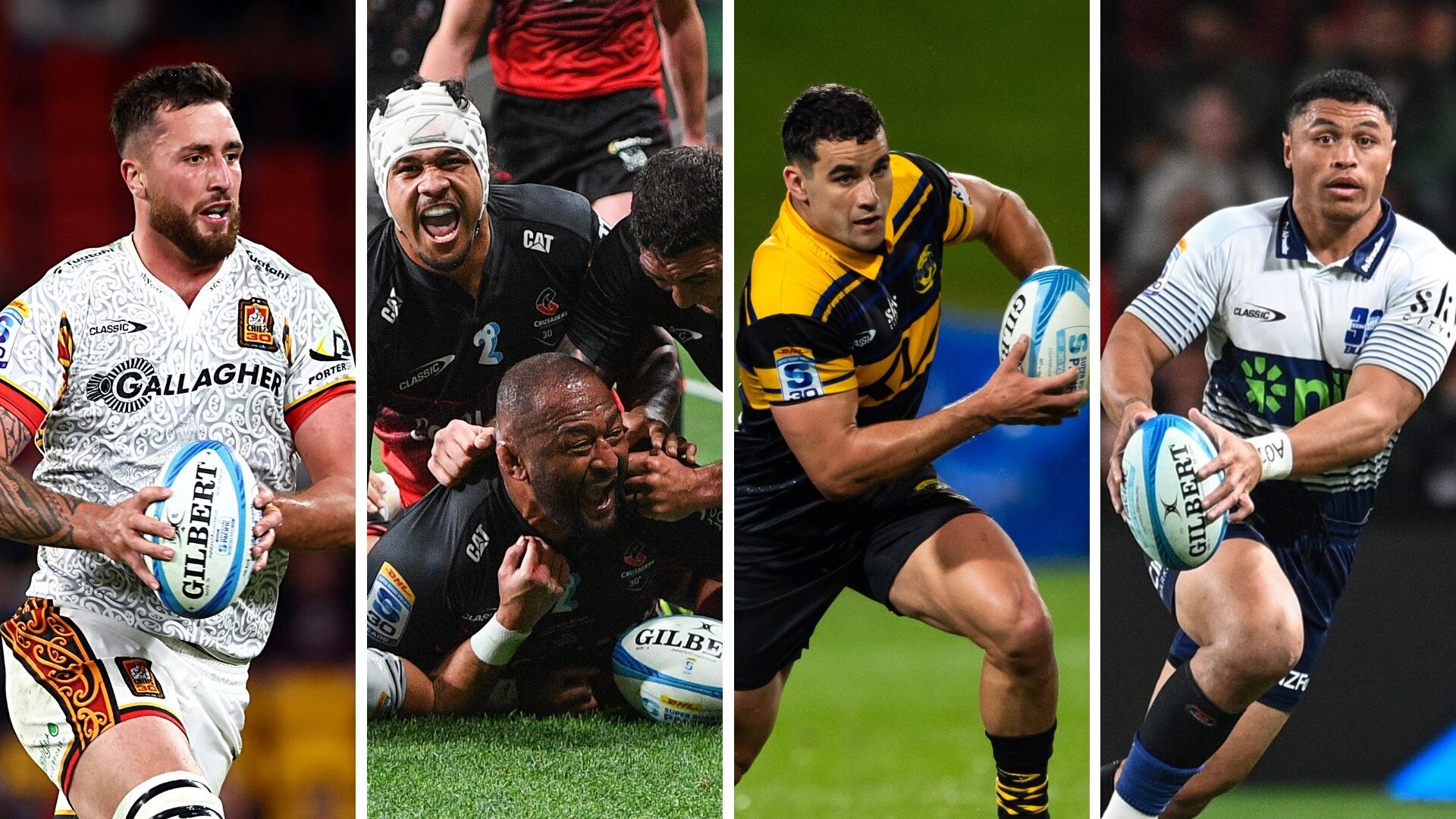 Some of the Super movers and shakers: Josh Lord (from left), Leicester Fainga'anuku and George Bower, Josh Moorby and Caleb Clarke. Photo / Photosport
