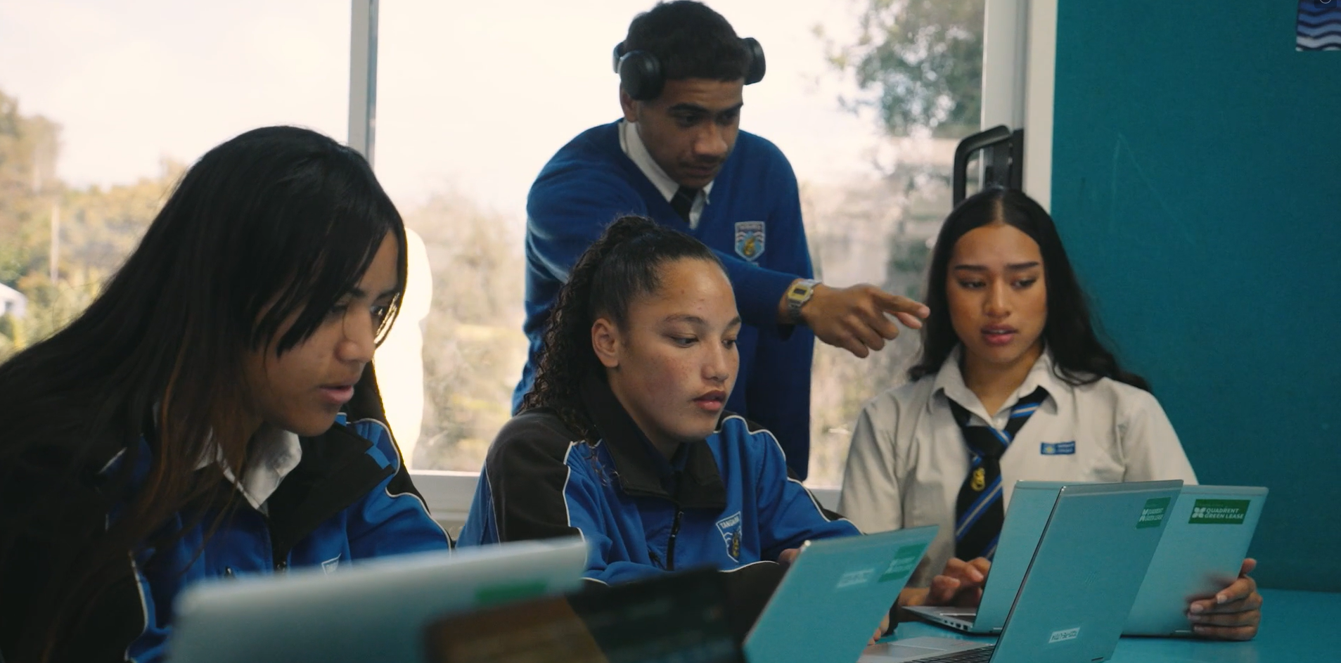 Students at Tangaroa College in Ōtara received laptops under the Green Quadrent programme. Quadrent GM Gary Nalder says around 120,000 students lack devices.