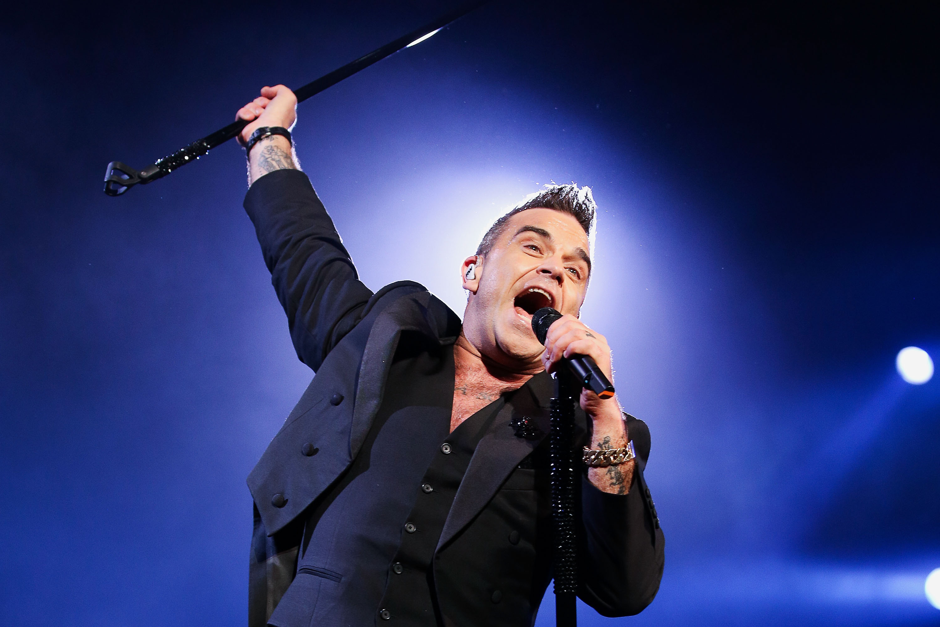 Robbie Williams performs at the Basin Reserve in Wellington. Photo/Getty