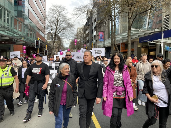 Hannah and Brian Tamaki at a past demonstration in Wellington. Photo / Melissa Nightingale