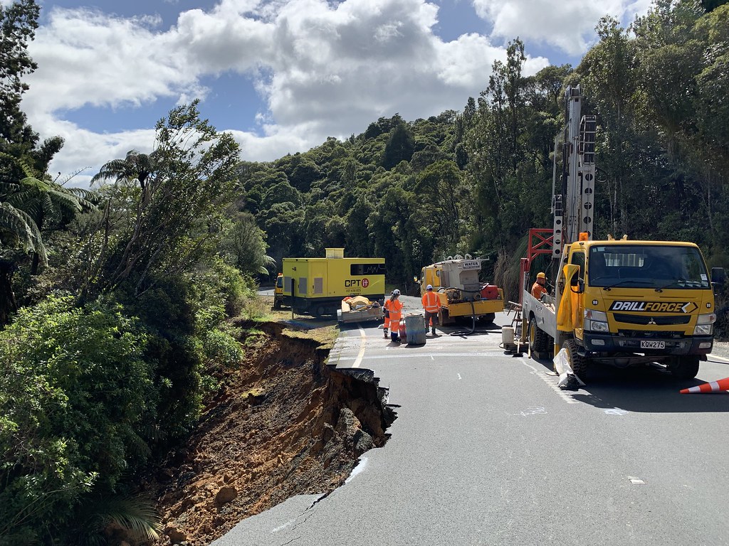 A geotechnical assessment is under way on one of the major underslips on the Mangamuka Gorge, which is expected to re-open next year. Photo / Waka Kotahi NZTA
