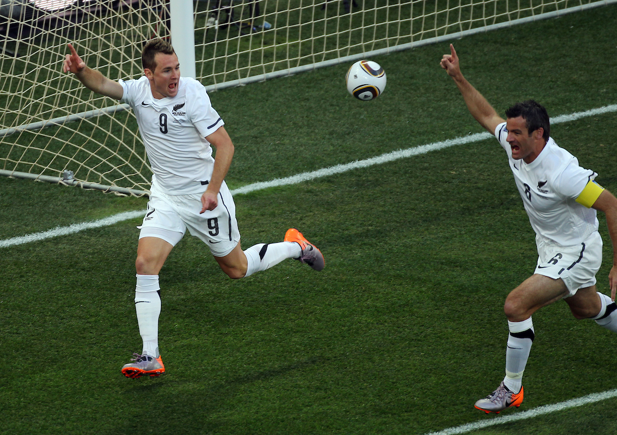 Shane Smeltz celebrates scoring a goal for New Zealand. New Zealand All Whites v Italy, Match 28, FIFA Football World Cup. Mbombela Stadium,Nelspruit, South Africa. Photo / Photosport.co.nz