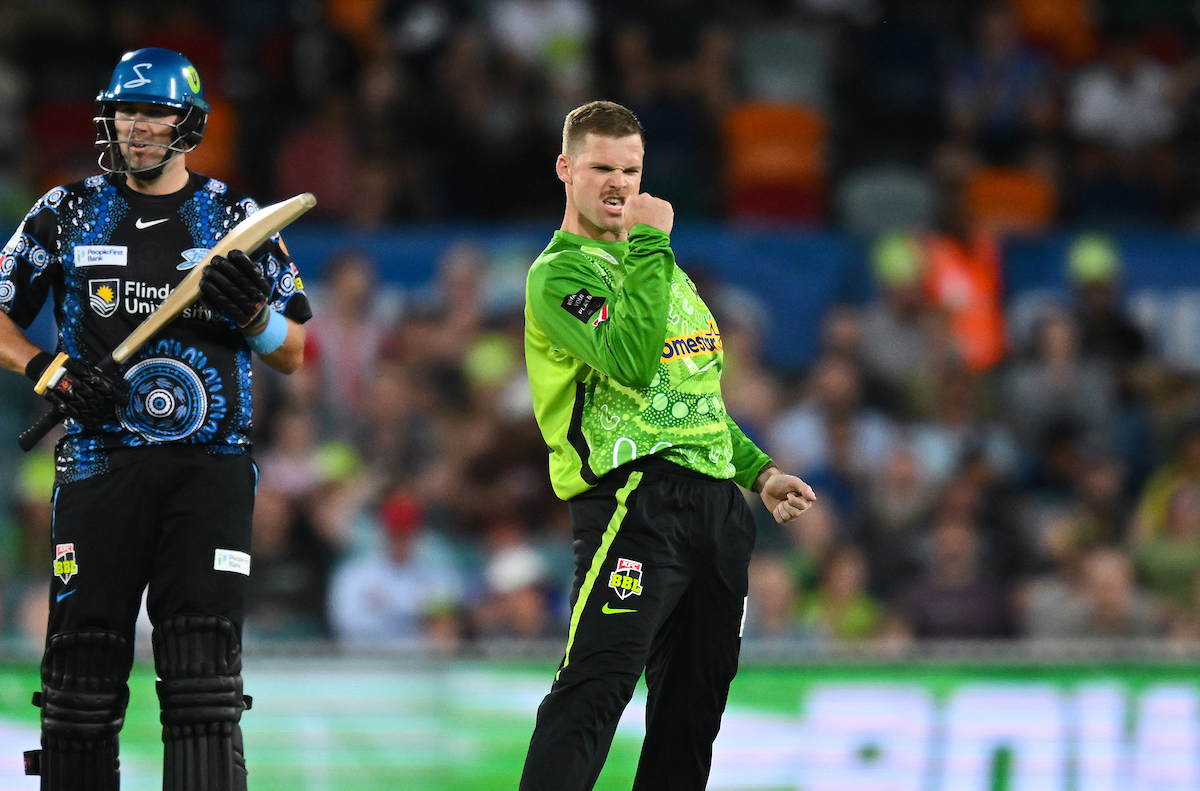 Black Caps fast bowler Lockie Ferguson celebrates a wicket for the Sydney Thunder in Australia's domestic T20 competition. Photo / Photosport