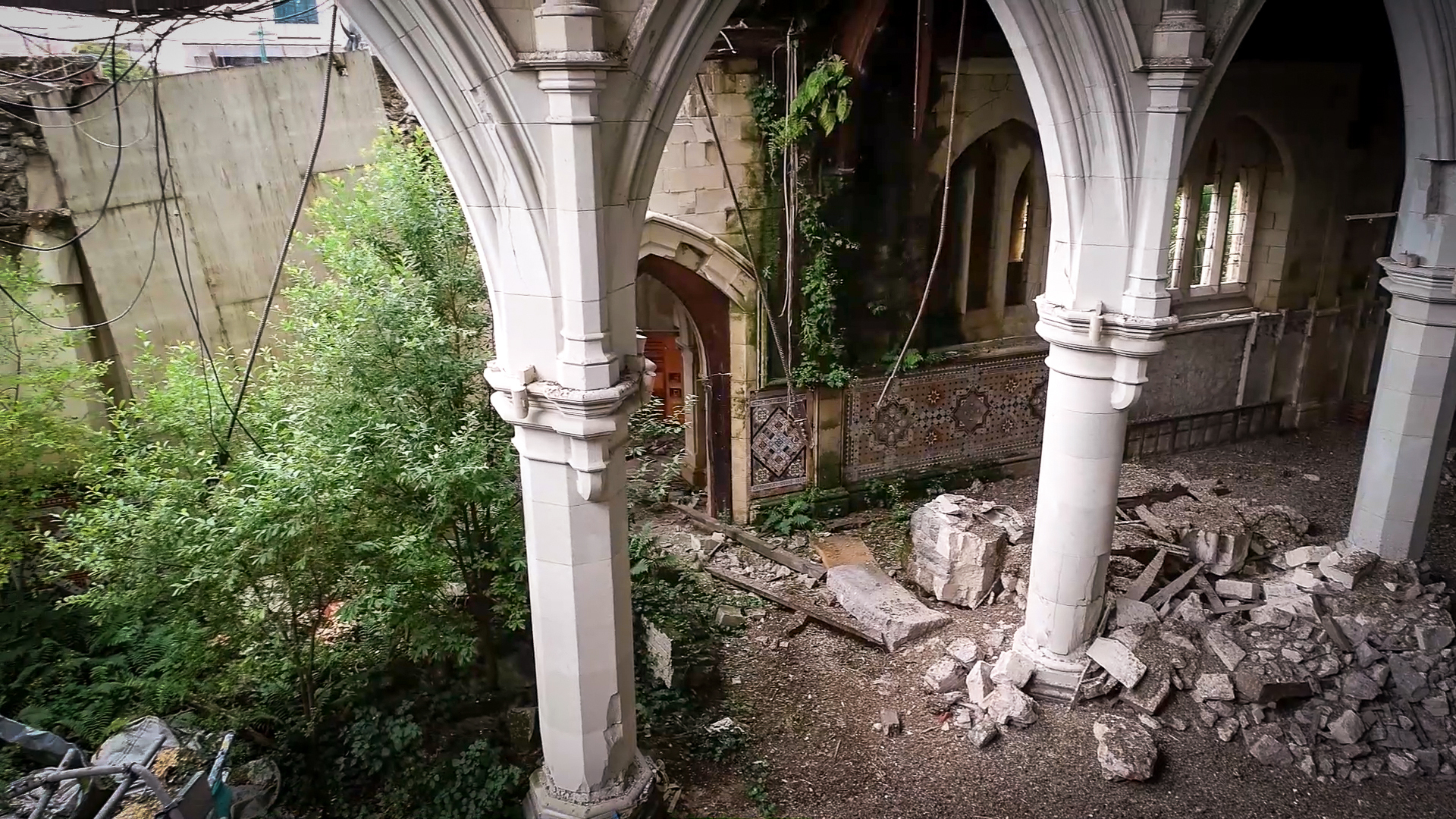 A wild garden has grown in an area near where the cathedral's tower used to stand. Photo / Christ Church Cathedral Reinstatement Project 