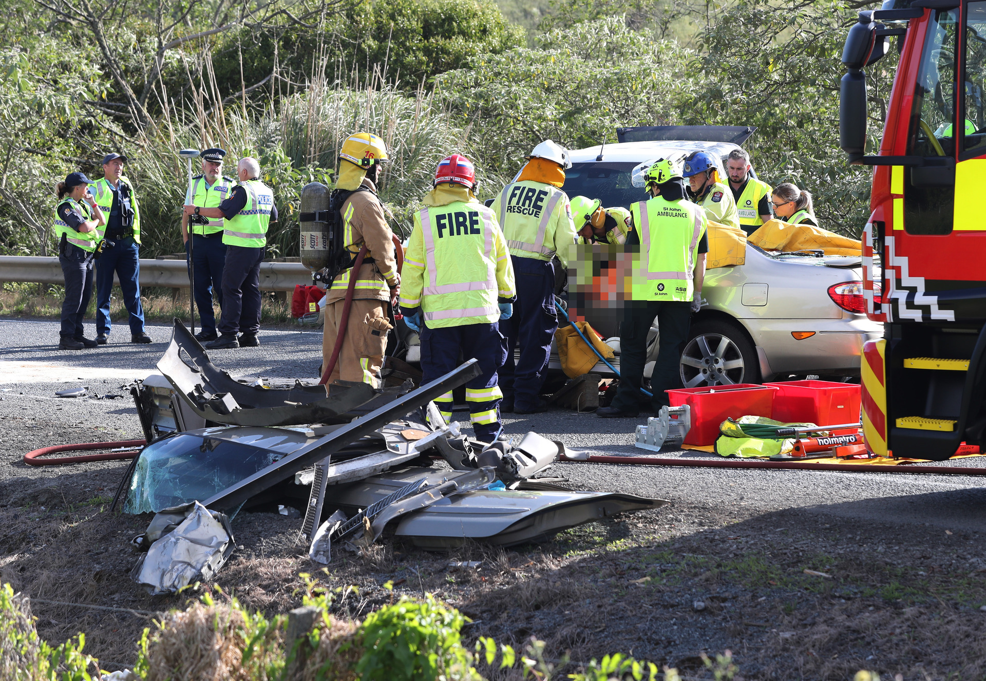 One person was transported to Auckland Hospital via helicopter.