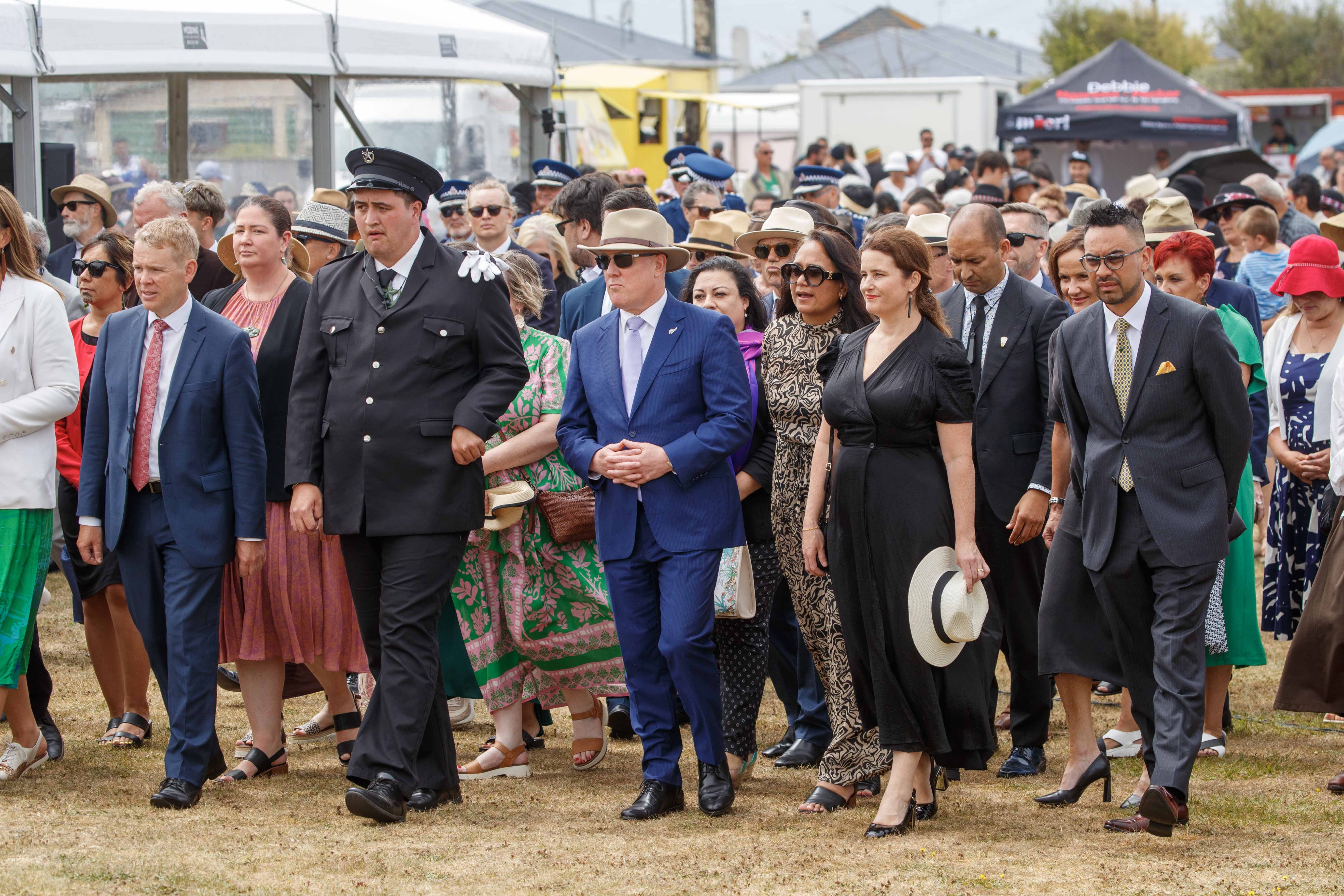 Government and Opposition MPs are welcomed on to Rātana Marae. Photo / Mark Mitchell